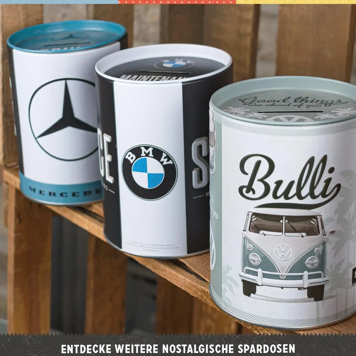 Nostalgic-Art Retro skarbonka, 1 l, VW – Good things are ahead of you – Pomysł na prezent dla miłośnika Volkswagena Busa, Official License Product (OLP), metalowa skarbonka, Styl vintage