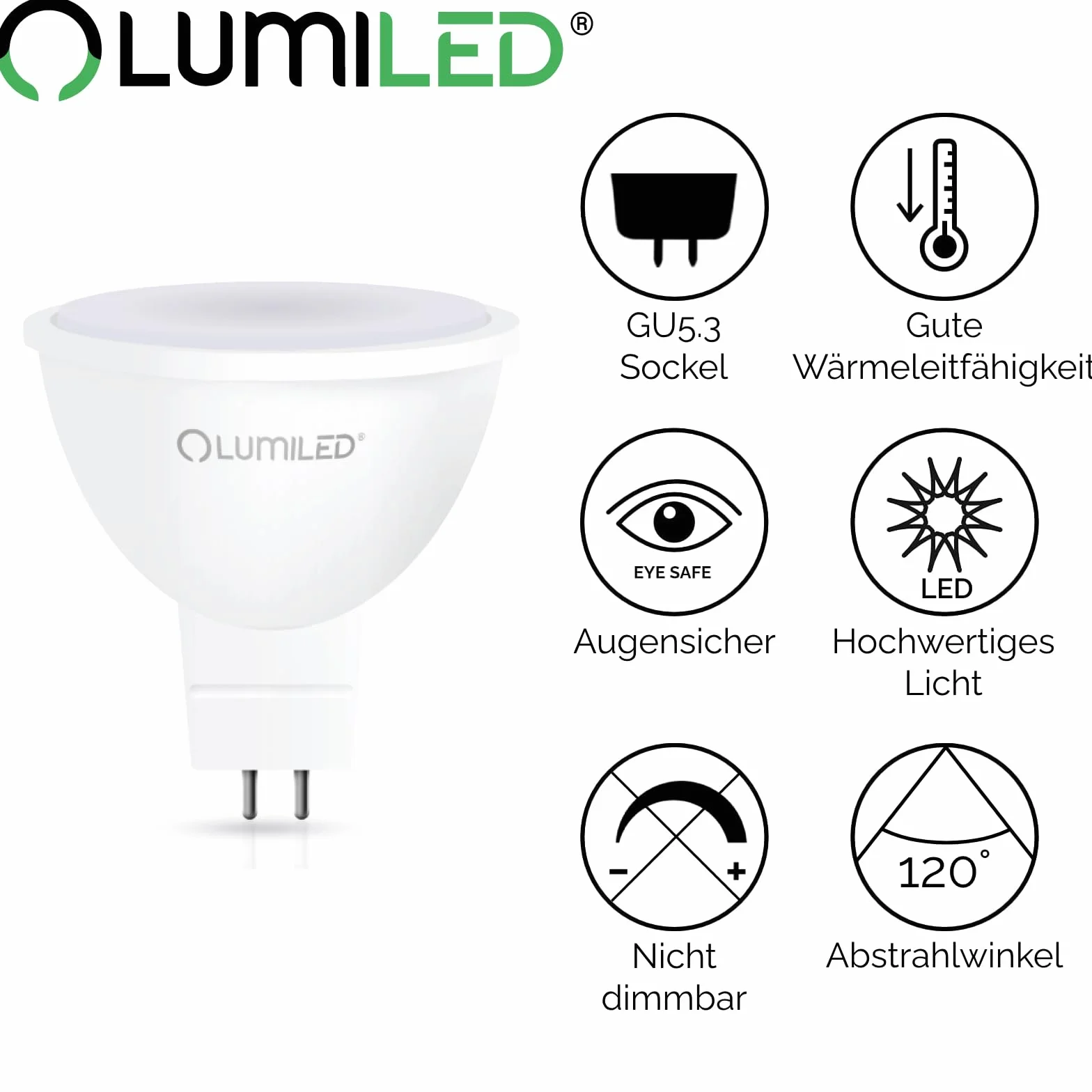 10x Żarówka LED GU5.3 Reflektor MR16 6W = 50W 580lm 4000K Neutralna 120° LUMILED