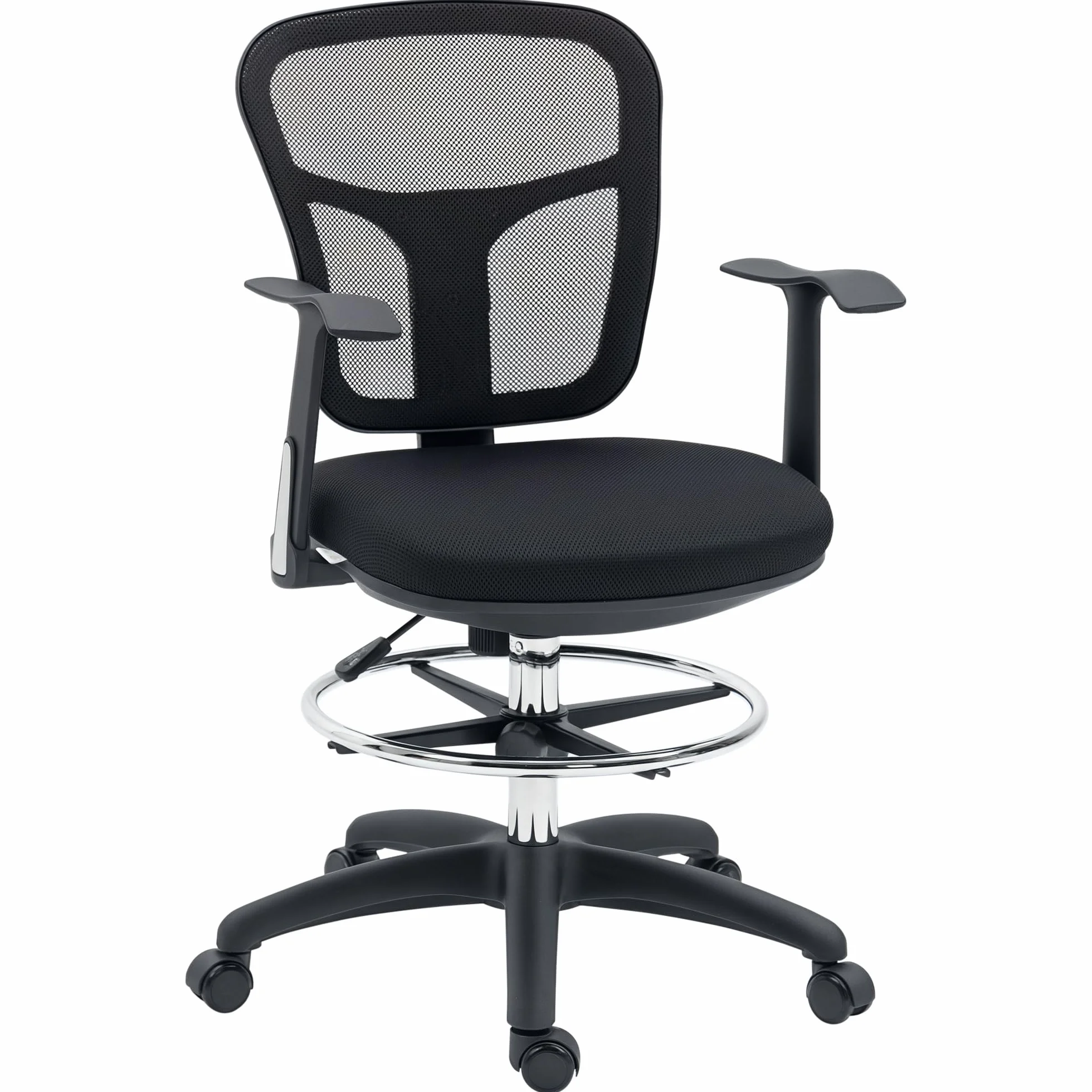Vinsetto Krzesło biurowe, ergonomiczne krzesło kreślarskie, 95-115 cm, krzesło komputerowe z podłokietnikami, krzesło do biurka z podnóżkiem, krzesło obrotowe do biura, salonu, siatka, czarne