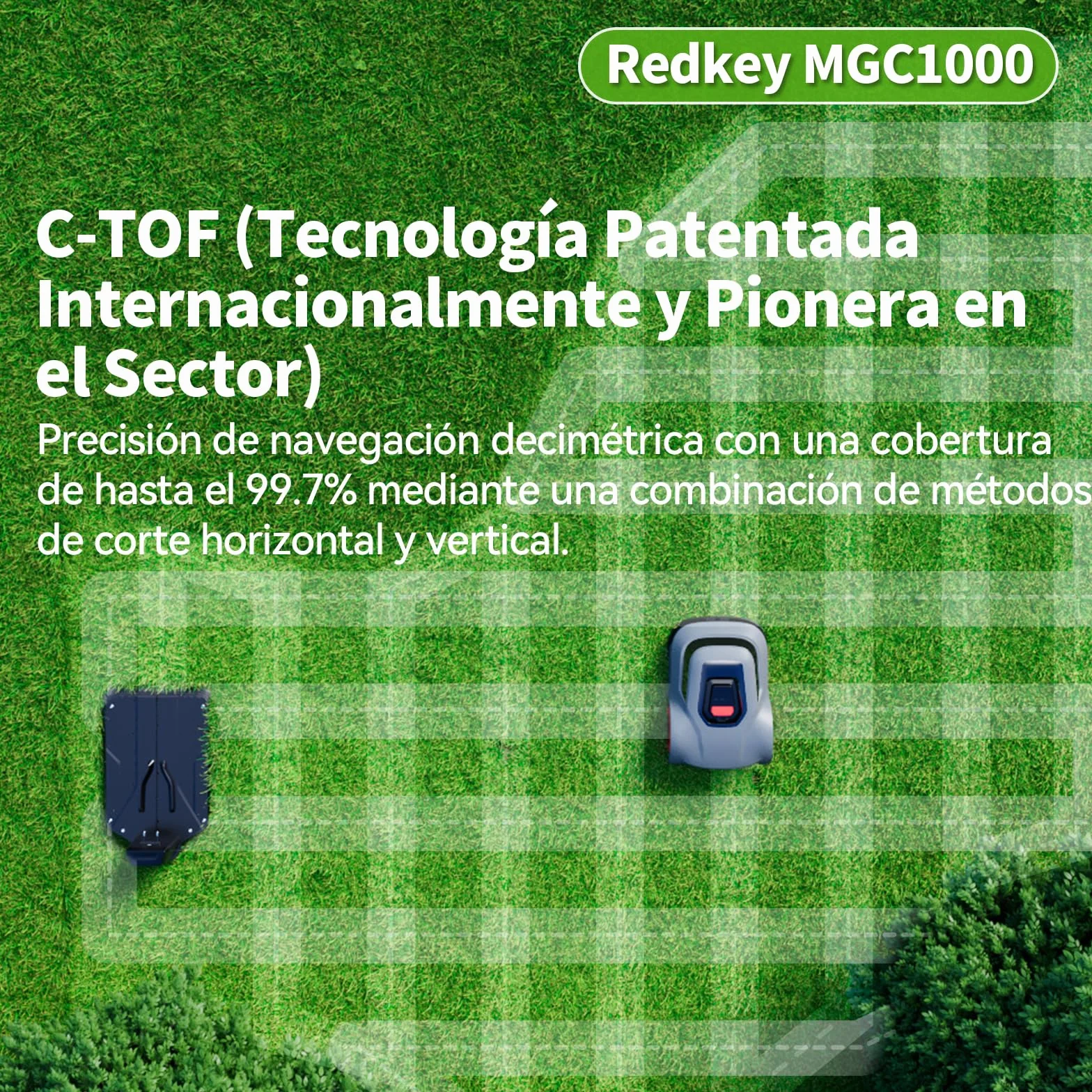 Redkey MGC1000 robot koszący z kablem ograniczającym, 1000 m², technologia C-TOF, planowanie ścieżek, rysunek mapy, nachylenie 45%, sterowanie aplikacją, cicha praca, 57 dB