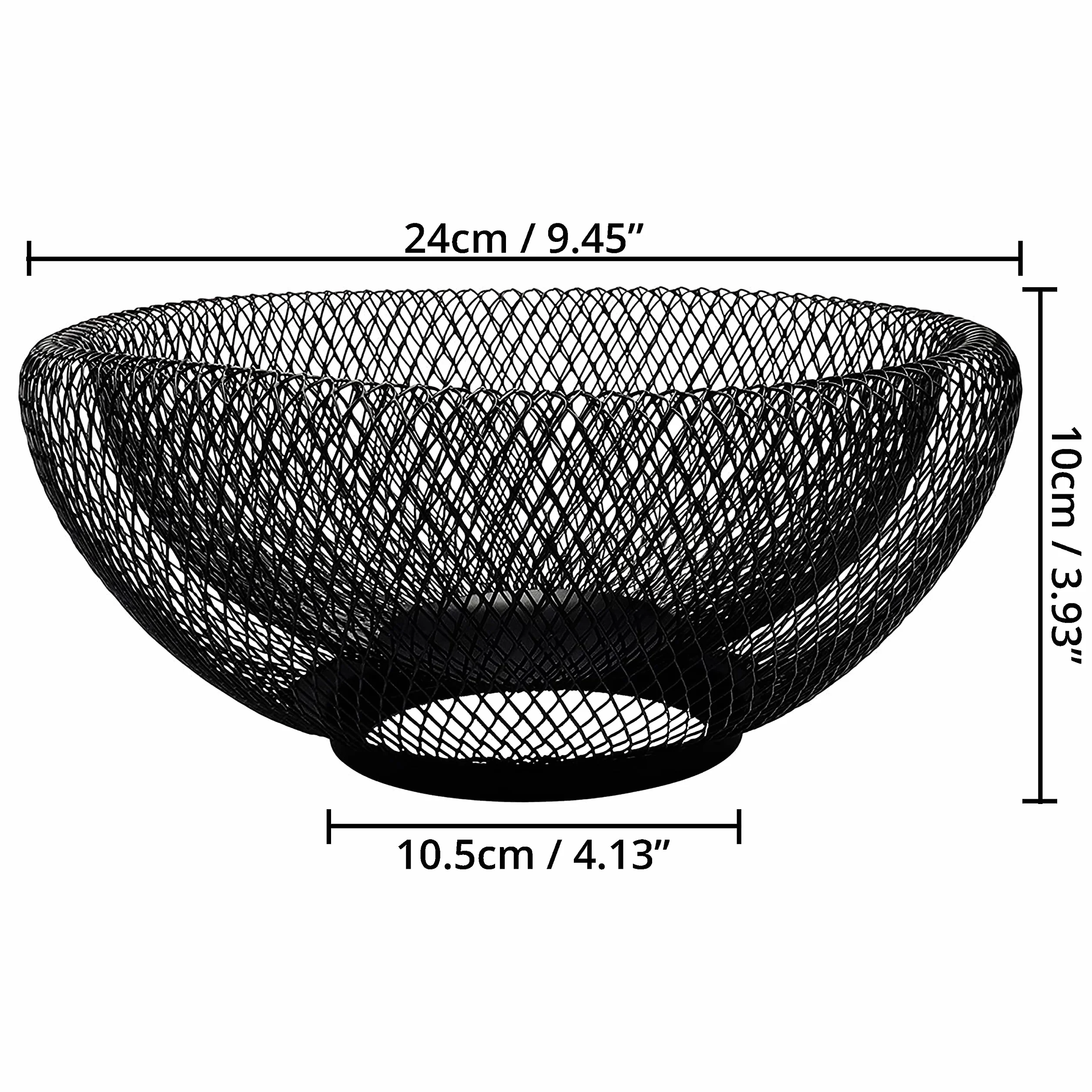 Belle Vous Czarny metalowy kosz na owoce 24 cm, dekoracyjny kosz na owoce, warzywa i chleb, do kuchni, domu, na środki stołowe i blaty