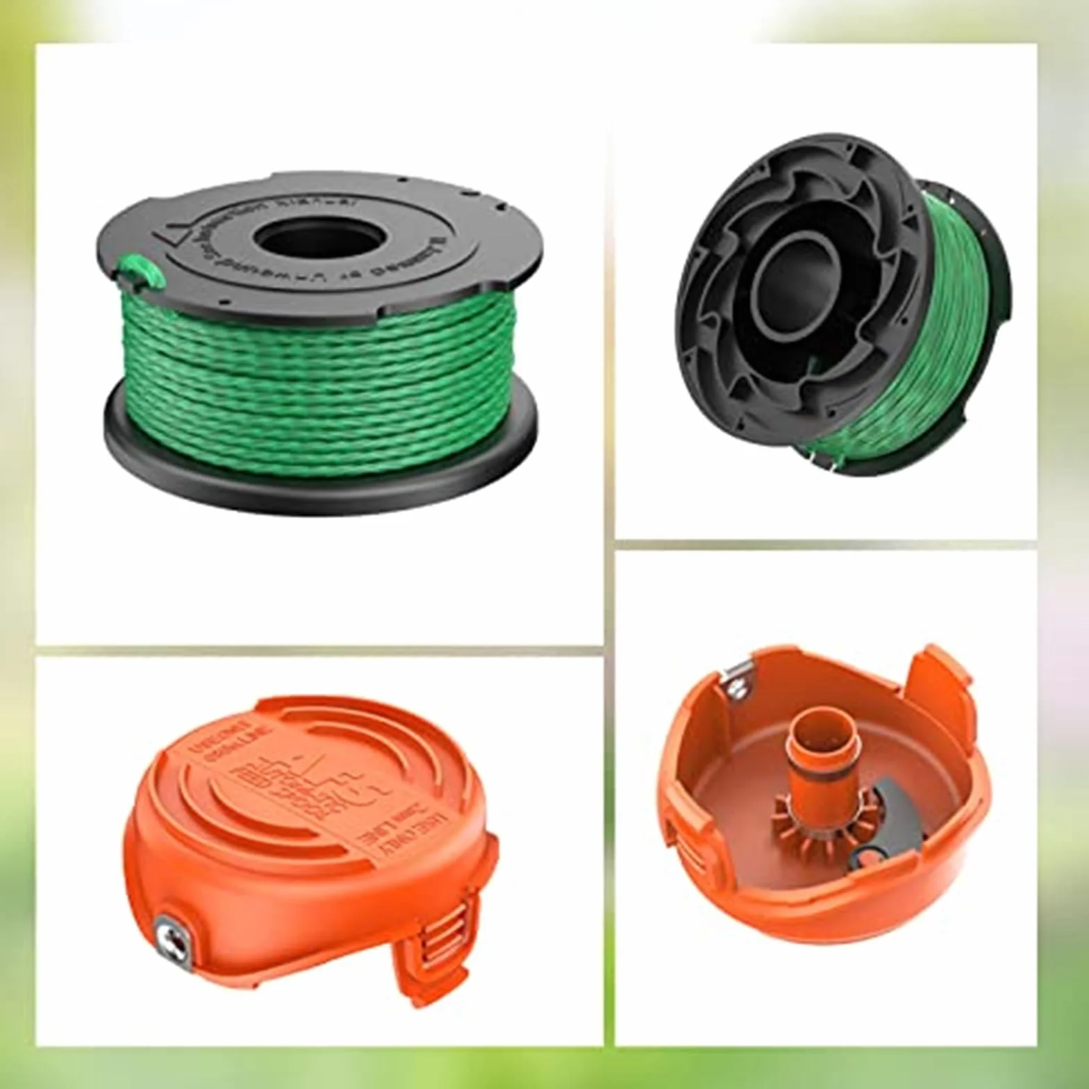 Żyłka do podkaszarki, do Black and Decker, 2 mm, 20 stóp, szpule zamienne z automatycznym podawaniem, do GL7033 GL8033 GL9035, nasadka do podkaszarki, do 90583594 (4 szpule + 1 nasadka) Szpula