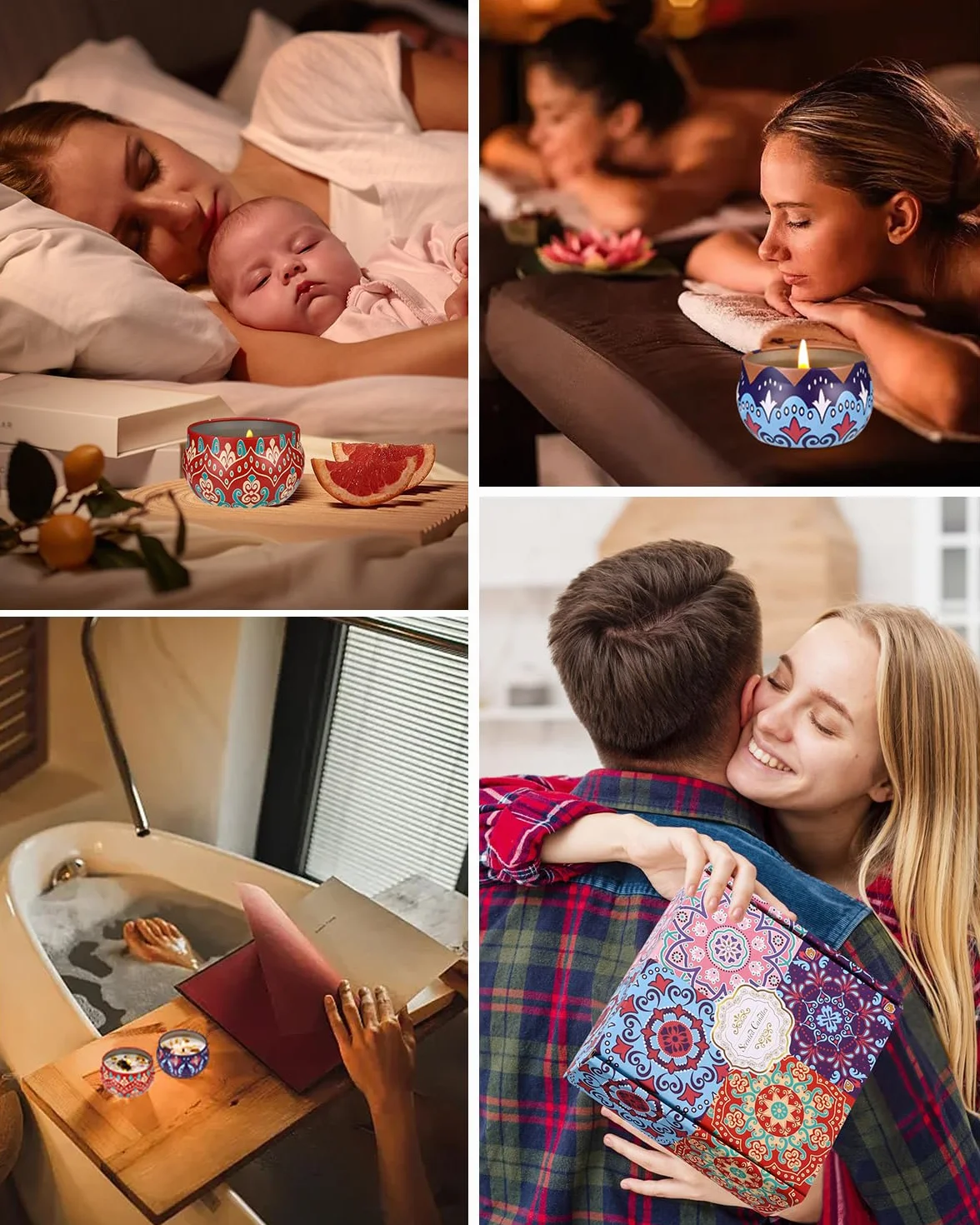 Zestaw świec, świece zapachowe, zestaw prezentowy, 4 sztuki naturalnego wosku sojowego, świece do aromaterapii, dekoracyjne świece, zestaw upominkowy do jogi, aromaterapii, na Boże