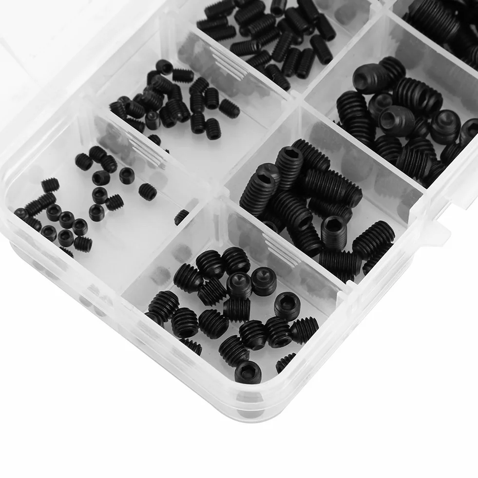 Śruby imbusowe ze stali nierdzewnej, zestaw 240 sztuk, śruby imbusowe Hex Screw, pasujące pudełko, DIN916 M3-M8, kompletny gwint, prosty model