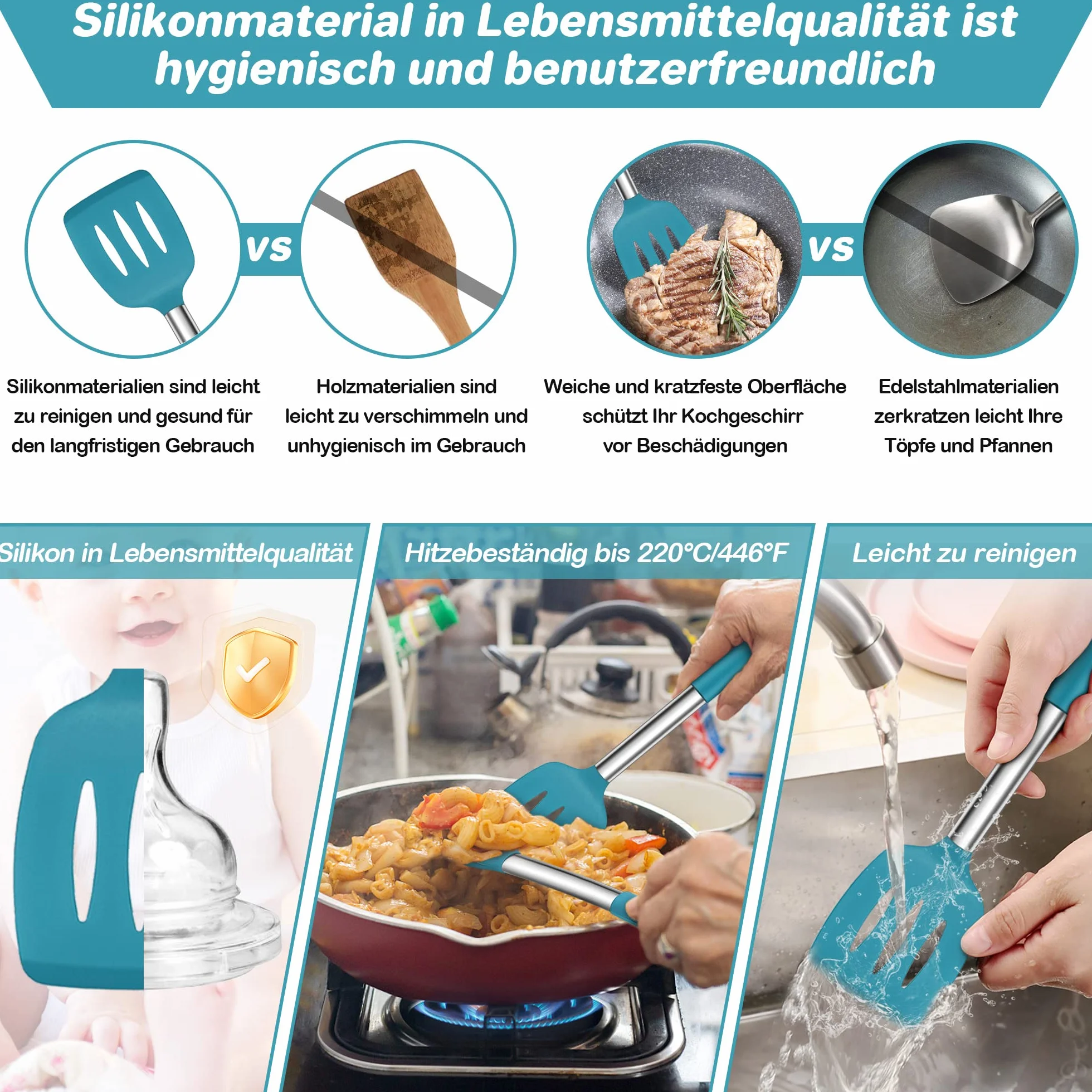 HaWare Silikonowa łopatka kuchenna, zestaw 6 sztuk (niebieskie, 6)