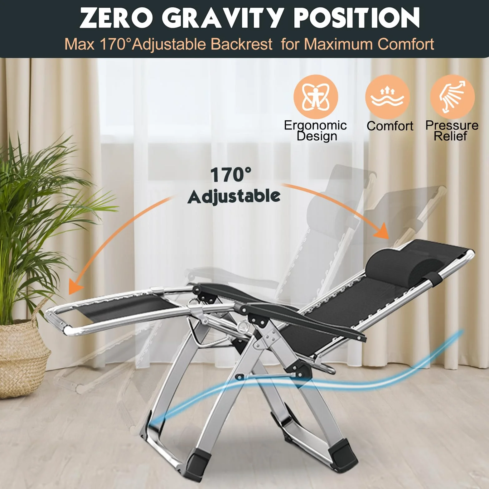 MOPHOTO Krzesło Zero Gravity, krzesło wypoczynkowe na zewnątrz ze stolikiem bocznym, leżanka Zero Gravity, solidne i wygodne, wytrzymuje do 200 kg