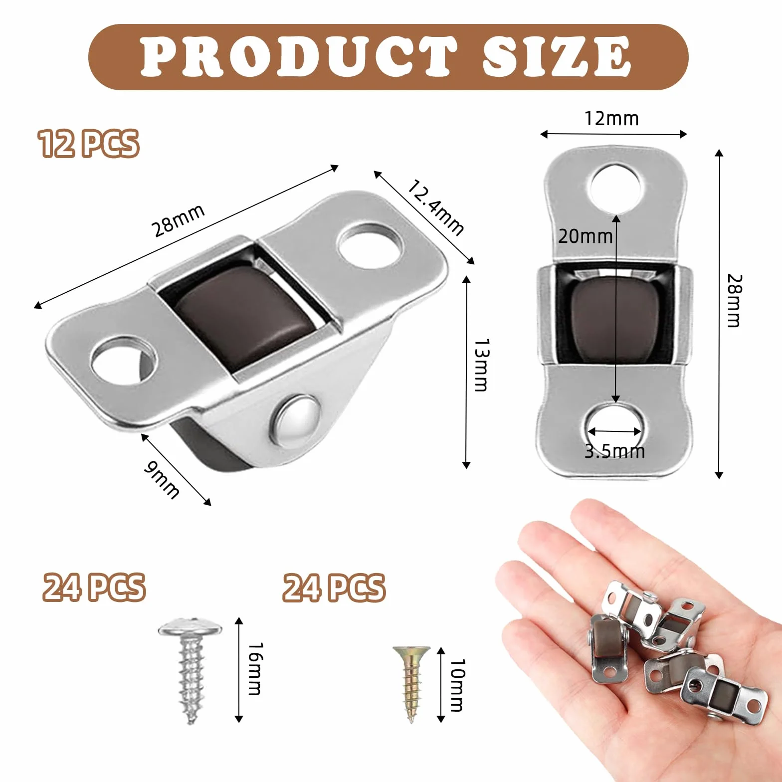 12 sztuk małych kółek meblowych, 1,2 cm, ciche minirolki TPR do mebli ze stalową płytą górną, gumowe kółka jezdne, kółka z 48 śrubami do małych urządzeń, mebli, szaf, skrzynek na narzędzia, projektów