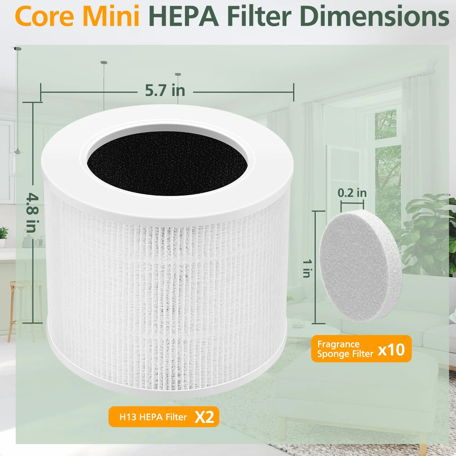 Zestaw 2 wymiennych filtrów Core Mini RF kompatybilny z LEVOIT Core Mini oczyszczacz powietrza 3 w 1 o wysokiej wydajności HEPA, 2 opakowania filtrów i 10 nauszników zapachowych