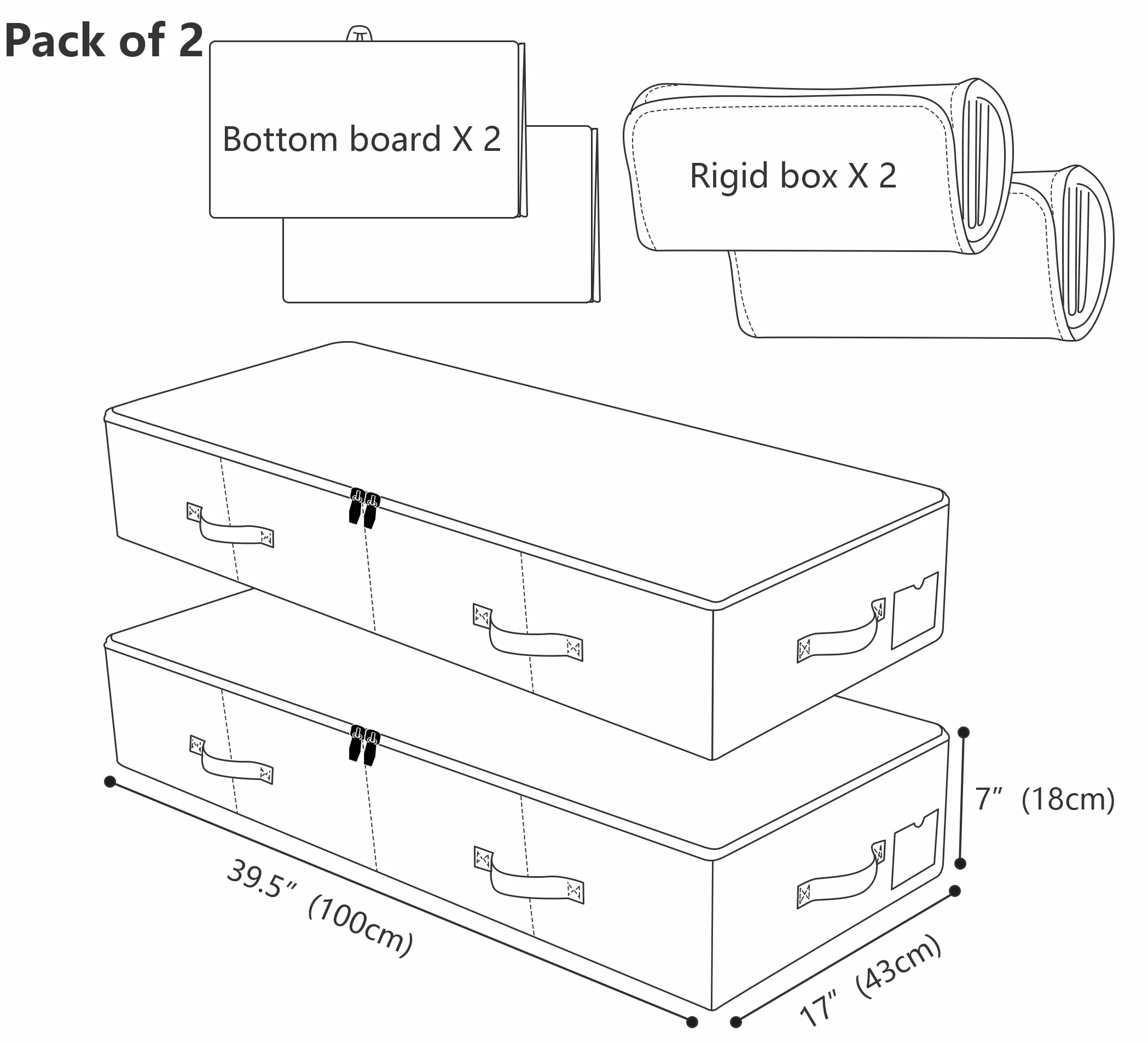 2-pak, duże sztywne pudełka do przechowywania pod łóżkiem na kołdry, koce Queen/King Size, płyty z tworzywa sztucznego wewnątrz, stabilne i odporne na odkształcenia, czarno-szare
