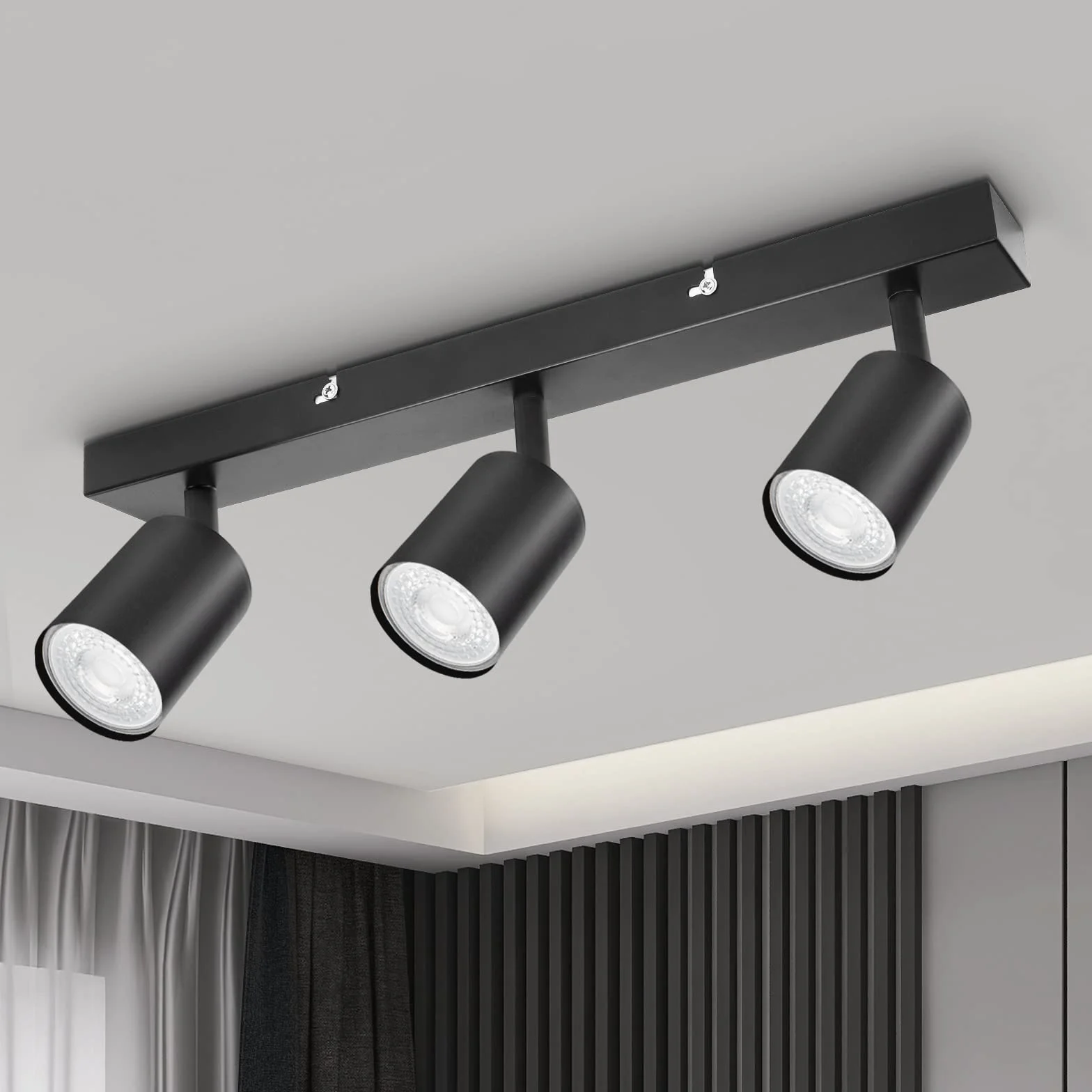 Belka sufitowa Spotlight w matowej czerni Lampy sufitowe Reflektory z gniazdem GU10 3 kierunkowe oświetlenie sufitowe Wewnętrzne oświetlenie punktowe do kuchni Salon Sypialnia Jadalnia