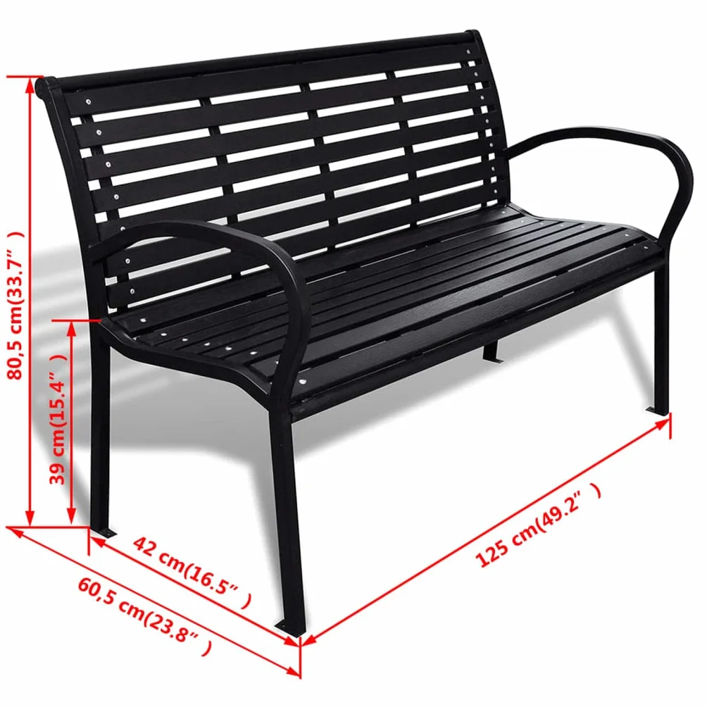 vidaXL Ławka ogrodowa, 125 cm, stal i WPC, czarna