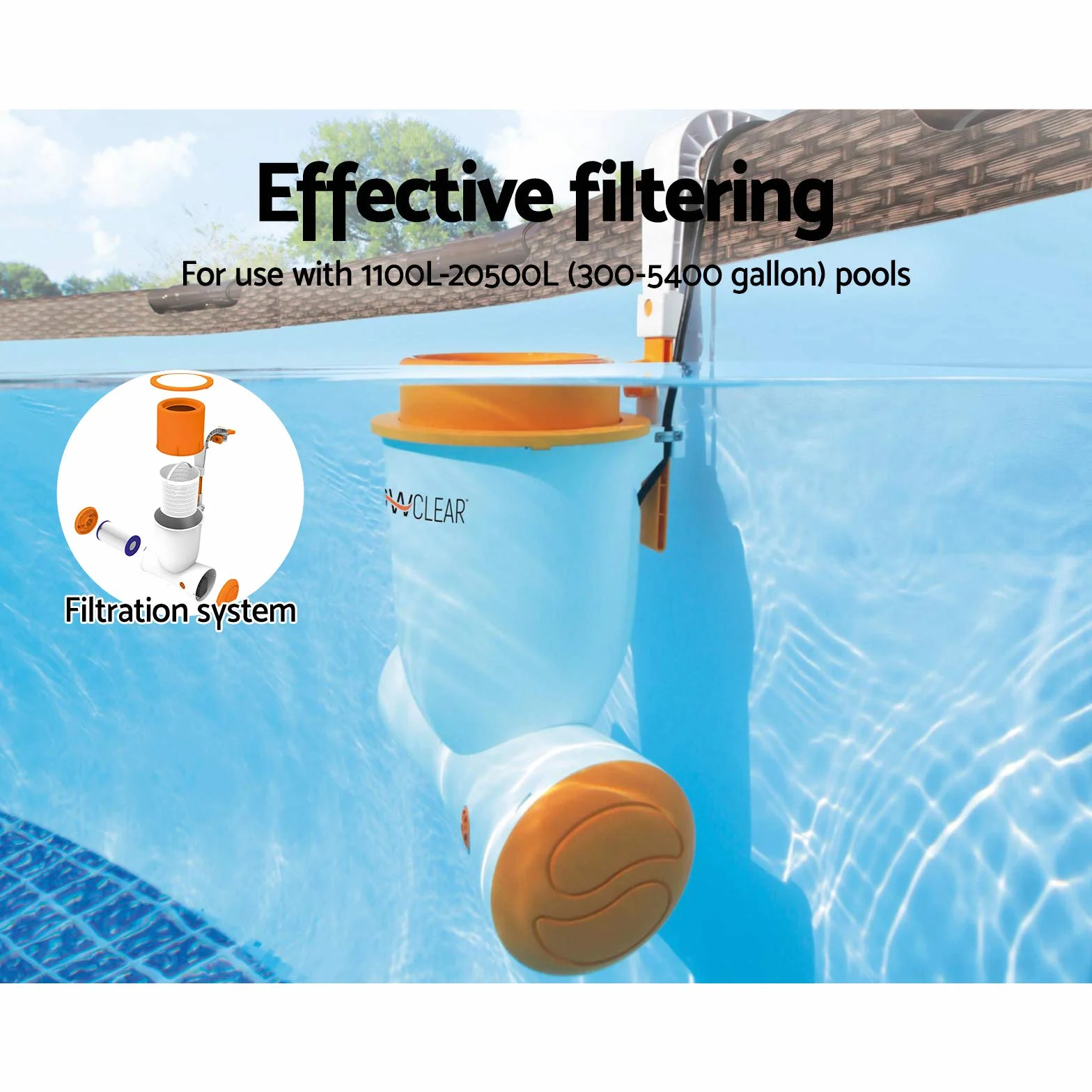 Flowclear Skimatic 2-w-1 wiszący podgarniacz / pompa filtrująca 2.574 l/h