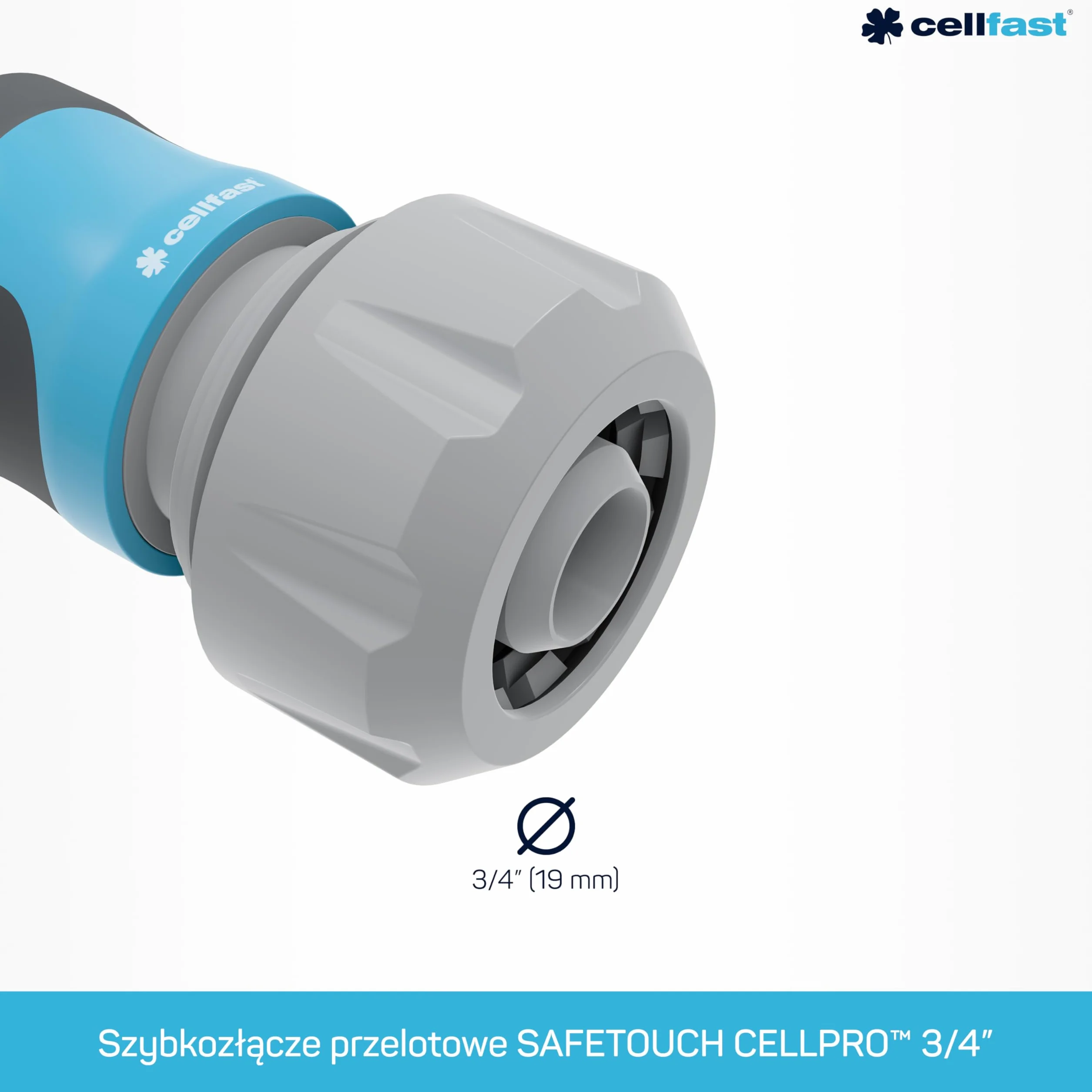 Cellfast Szybkozłącze - przelot SAFETOUCH IDEAL™ 3/4", Tworzywo PC/ABS, Trzy zaciski, 5-637