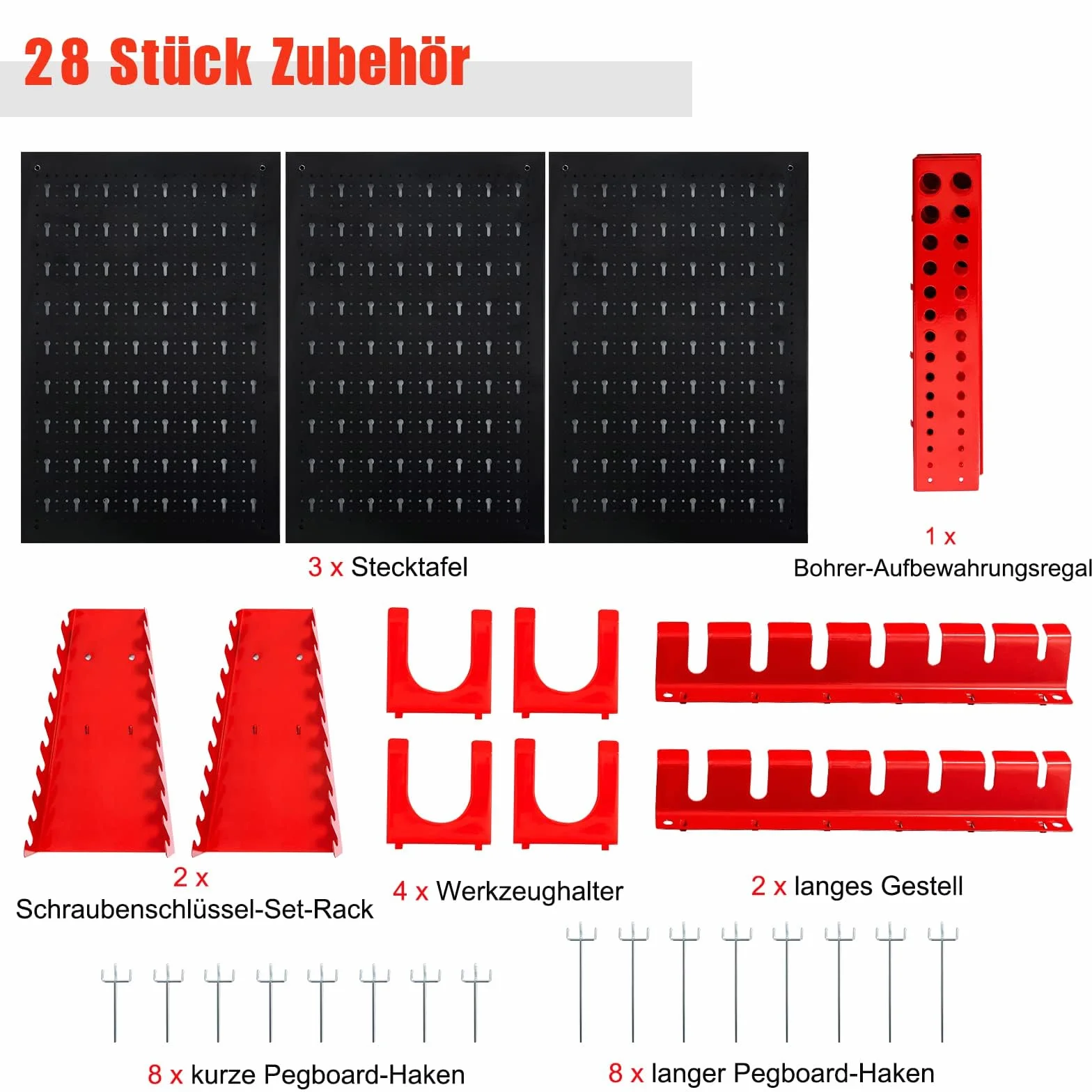 COSTWAY Ścianka narzędziowa zawiera 28 części, 120 x 60 cm, 3 płyty perforowane, idealne do garażu i warsztatu