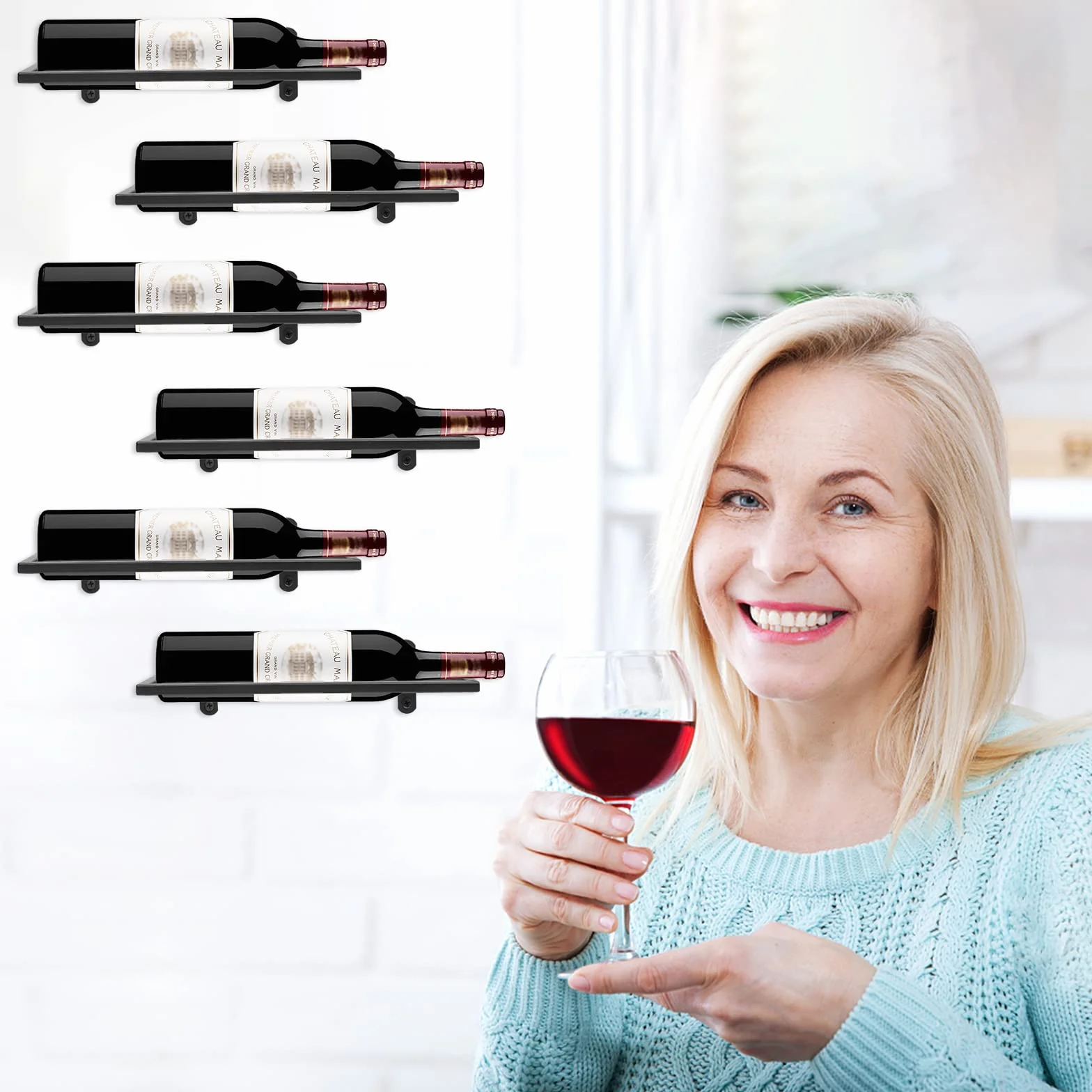Metalowy stojak na wino montowany na ścianie, regał na butelki
