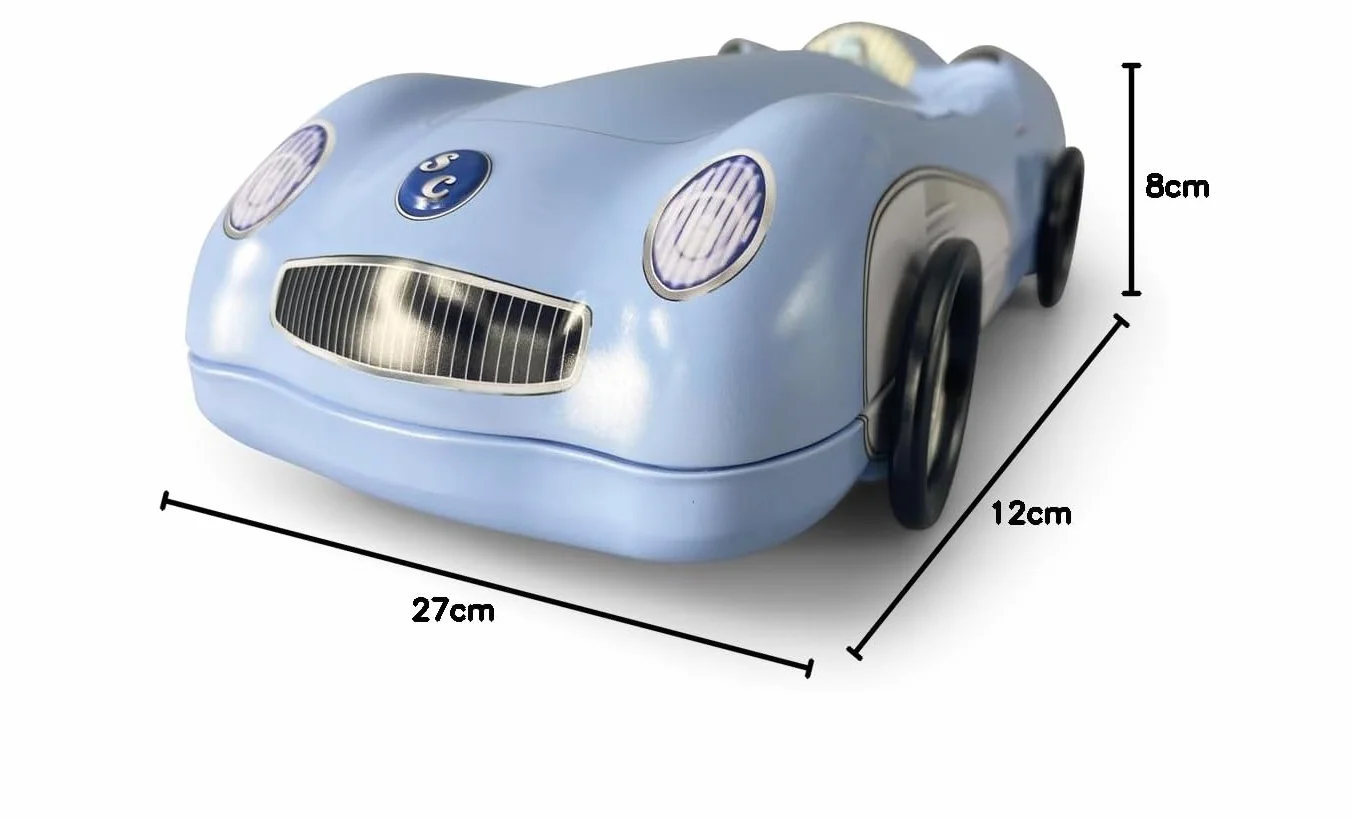Puszka blaszana w kształcie samochodu sportowego z obrotowymi kółkami Speedster niebieska, pojemność: 1,5 l, wymiary: 27 x 12 x 8 cm