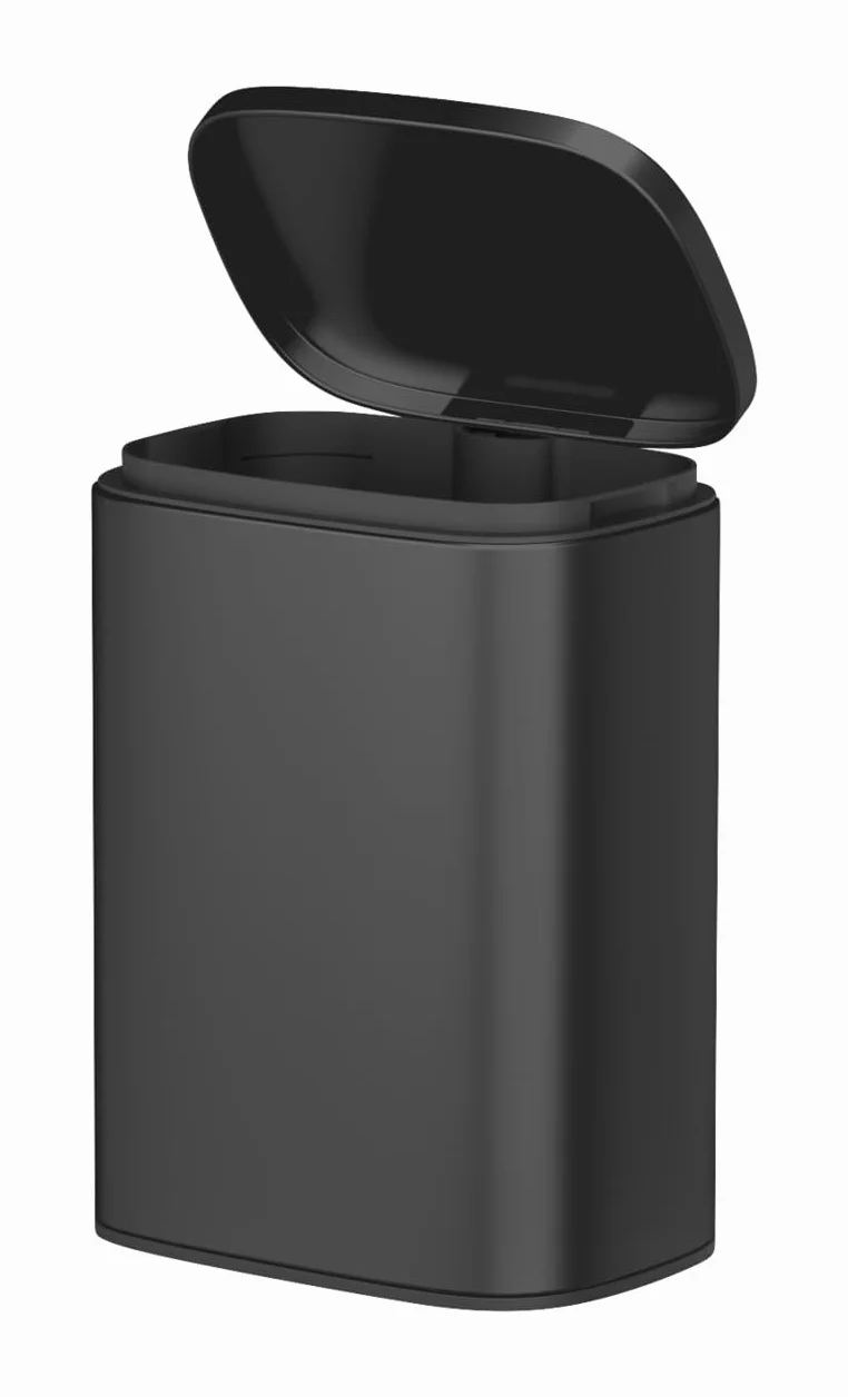 WENKO Sare ścienny kosz na kosmetyki 5 l, kosz na śmieci z pokrywką i wolnoopadającym Easy-Close, wiadro łazienkowe z lakierowanej stali do mocowania bez wiercenia, 21,5 x 29,5 x 19 cm, czarny matowy