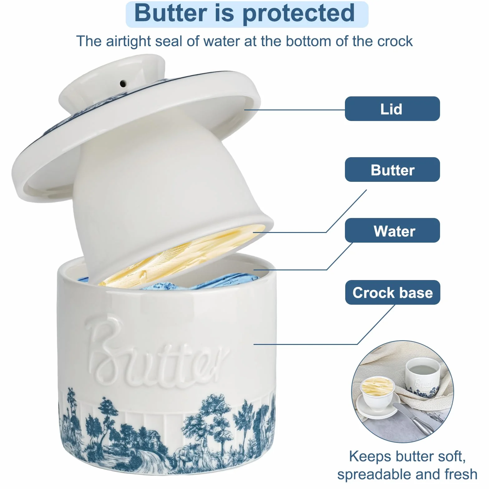 Butterglocke ceramiczny nóż do masła francuska maselniczka z pokrywką chłodzona wodą