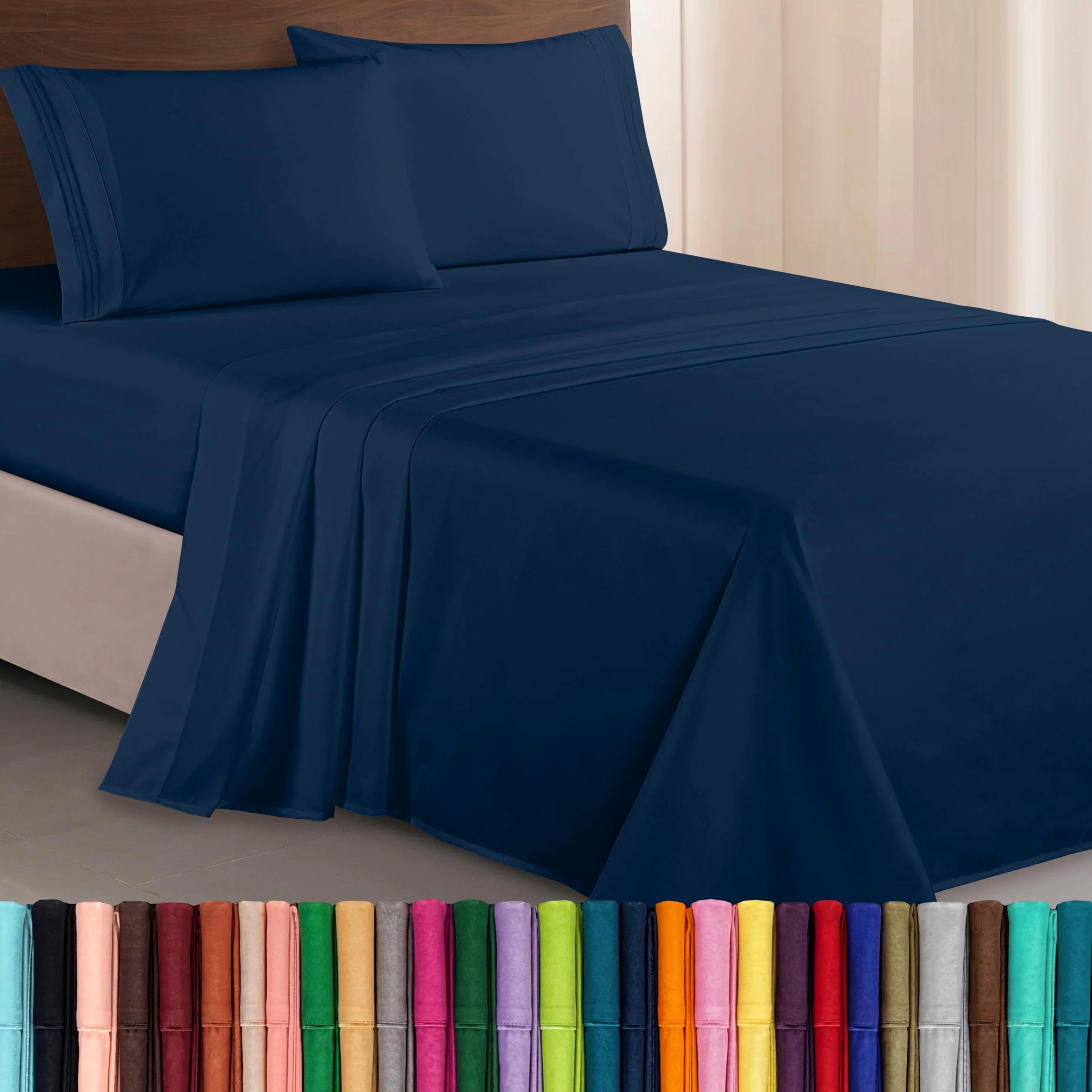Elegant Comfort Luxurious 1500 Premium Hotel Quality Microfiber 4-Piece Bed Sheet Set, King, Navy Blue