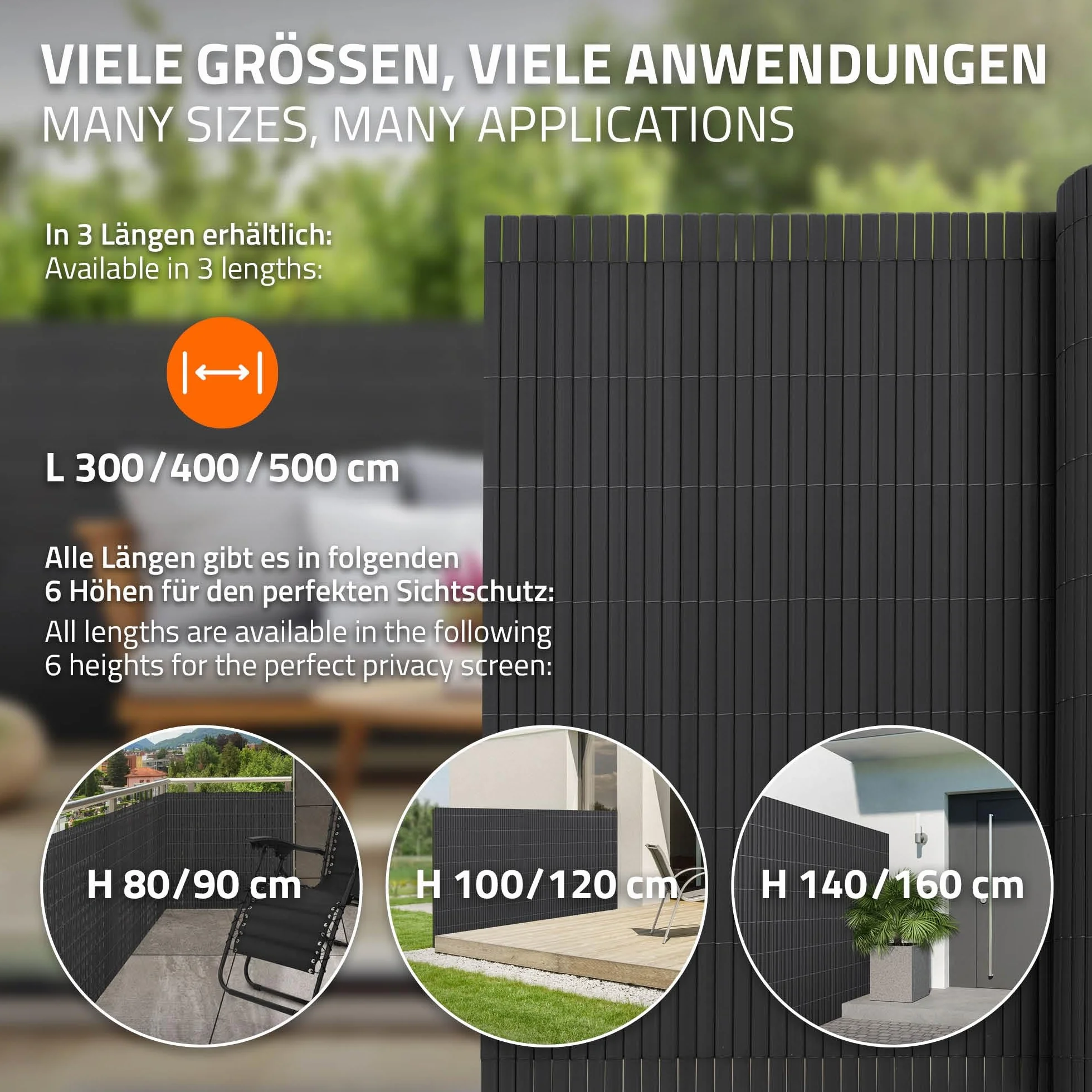 ECD Germany Mata parawanowa z PVC 100x700 cm (1x3m + 1x4m) antracyt, ogrodzenie zapewniajace prywatnosc, wzmocnienie 3-wagowe, odporne na promieniowanie UV, parawan balkonowy parawan do ogrodu tarasu