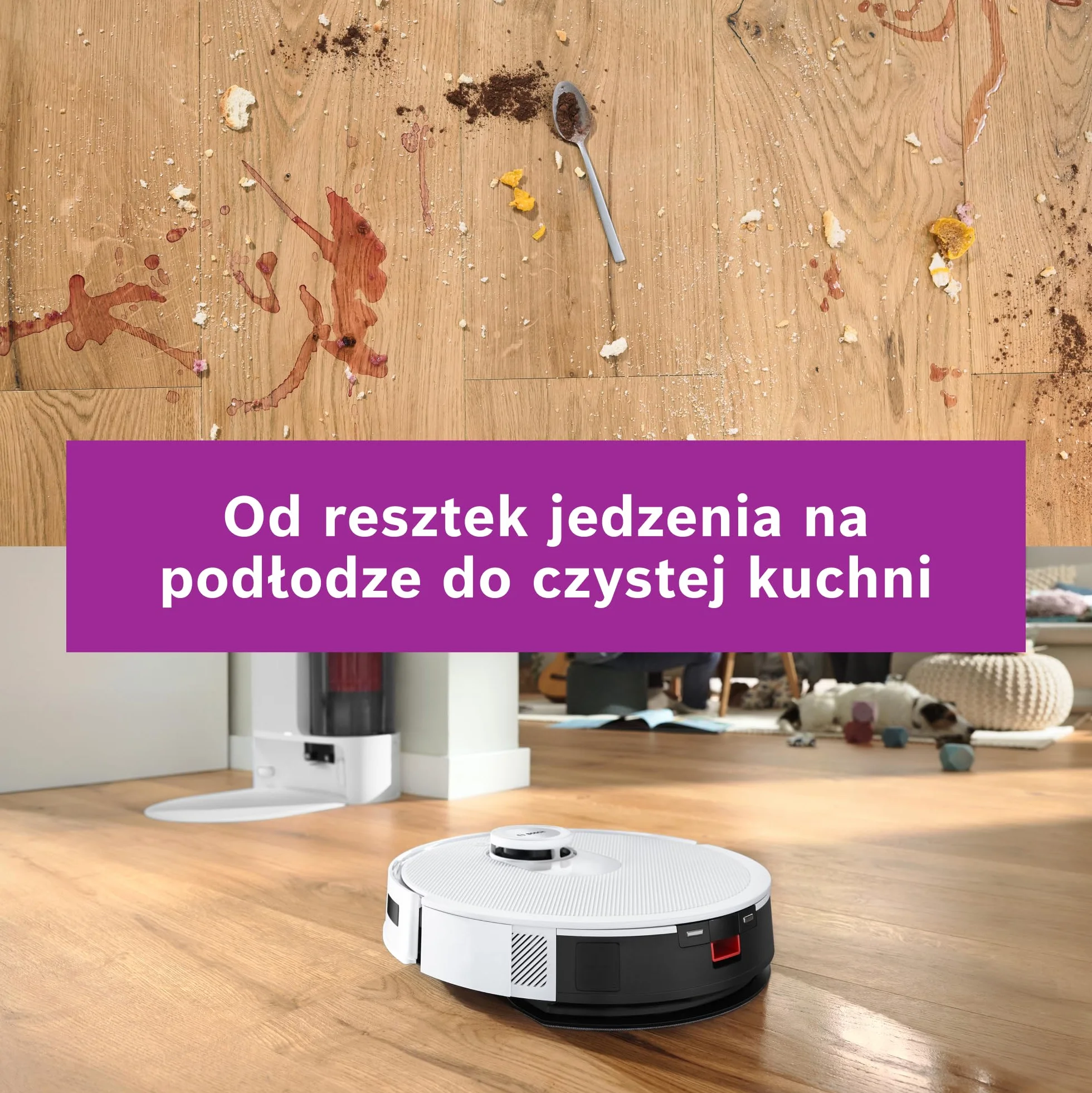 Bosch Spotless+ Robot sprzątający z funkcją mopowania, moc ssania 11 000 Pa, statyczna nakładka mopującą, stacja czyszczącą, nawigacją Smart Vision, aplikacja Bosch Home Connect, BCRD1W, biały