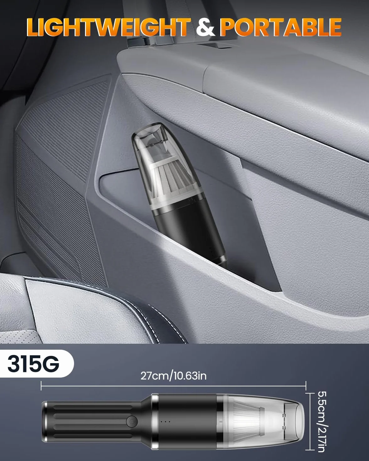 Tiazhan Odkurzacz ręczny, 15000PA Mini Przenośny Lekki Bezprzewodowy Odkurzacz, USB Akumulator Odkurzacz Samochodowy, Wodoodporny i Niski Poziom Hałasu do Samochodu Domowego, Dywan, Biuro, Kuchnia