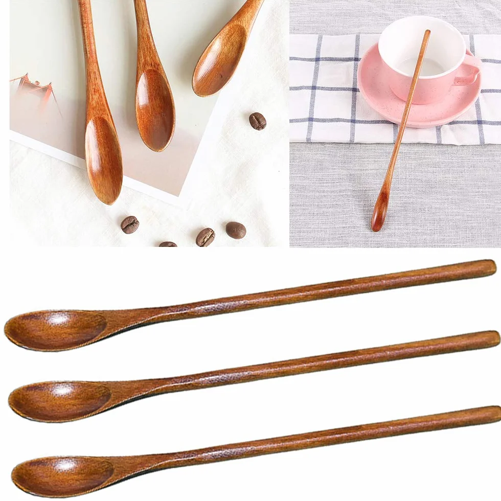 Drewniane łyżki do zupy 20 cm, japoński styl, zestaw 3 sztuk