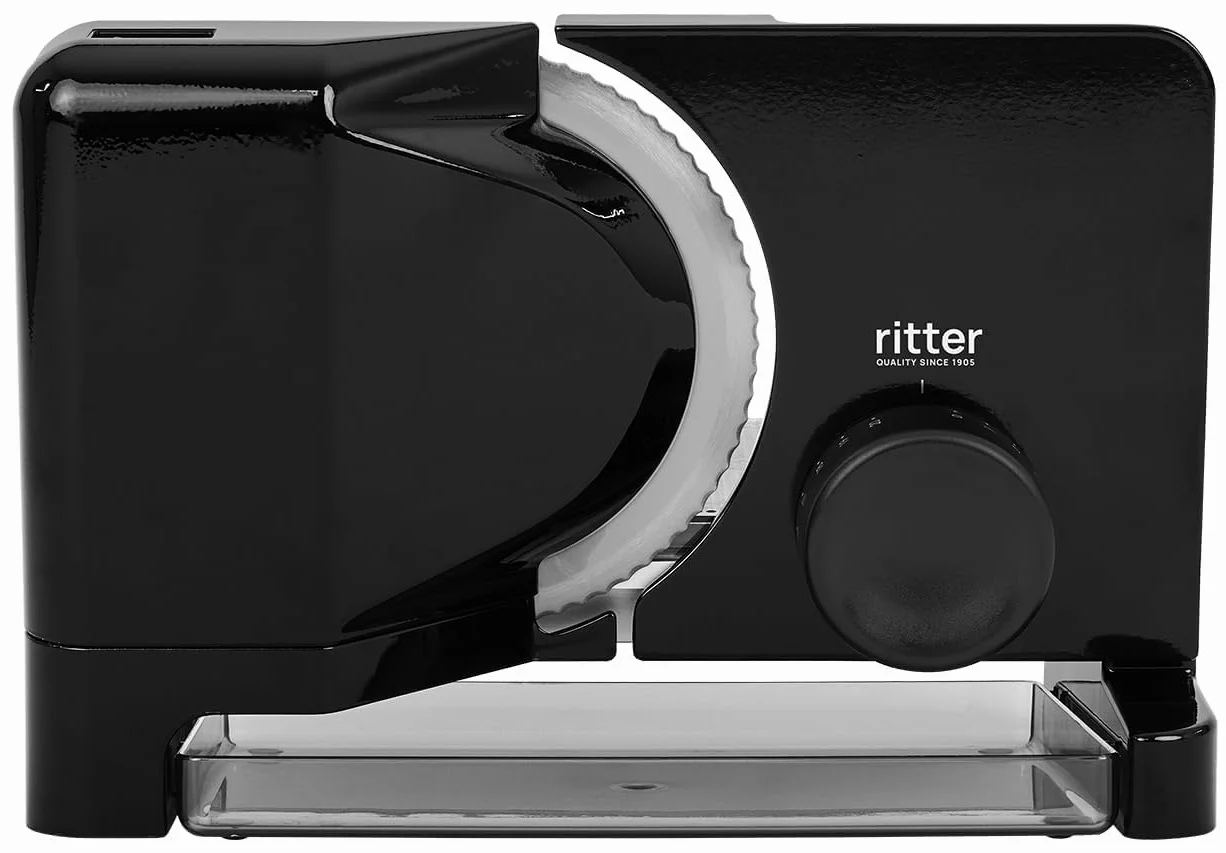 ritter E 16 elektryczna krajalnica do chleba, wędlin i sera z metalową obudową i ECO-Motor, Made in Germany, czarna
