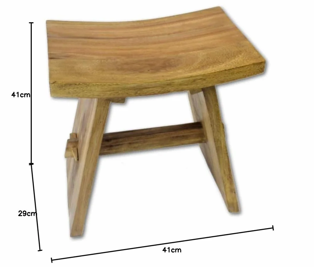 Kinaree Japan Teak Taboret Suzie – 41 cm taboret z drewna tekowego z zakrzywionym siedziskiem – nadaje się również jako taboret łazienkowy lub podnóżek