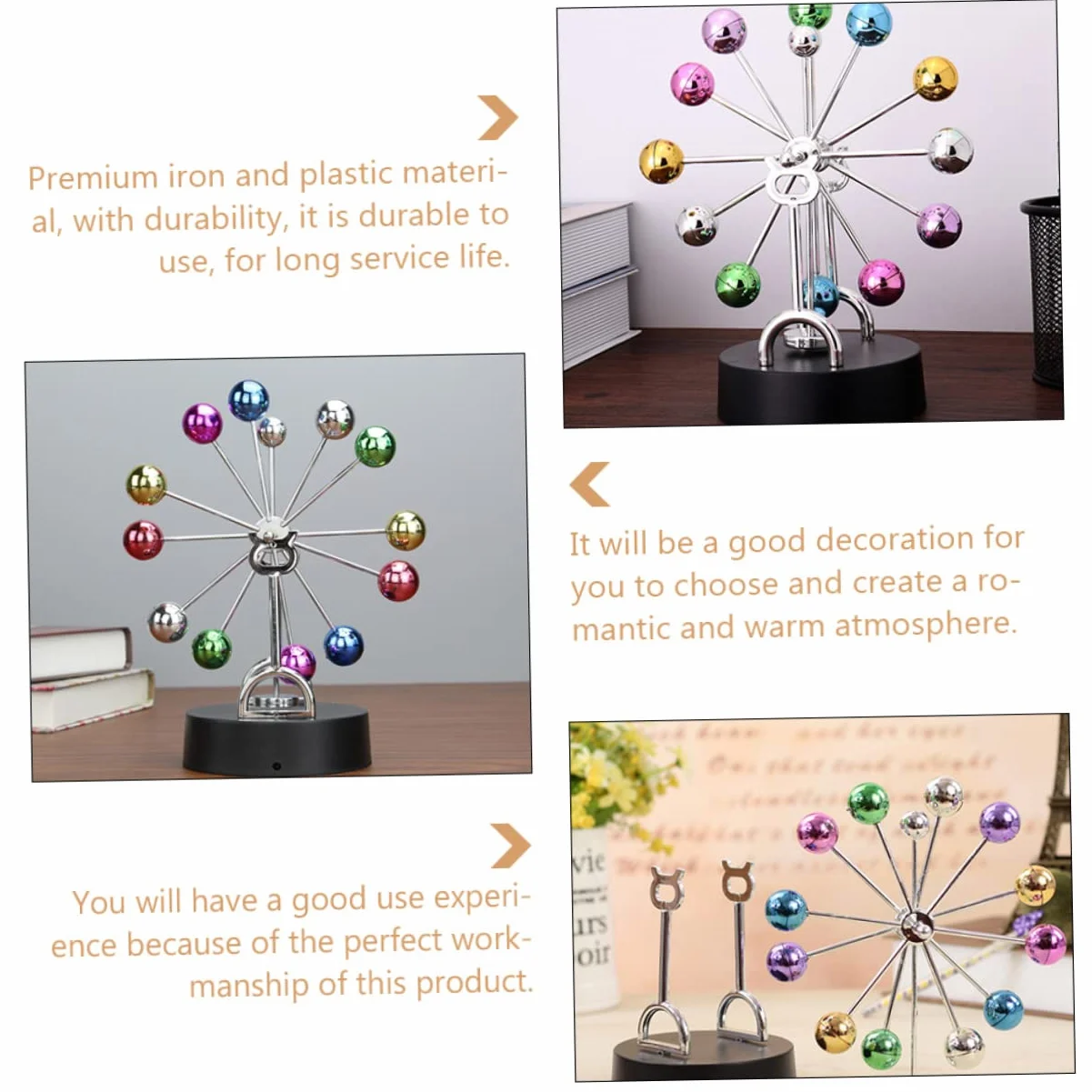 PRETYZOOM Dekoracyjny Model Ferris Wheel z Kolorowymi Kulami Ruch Perpetualny Ozdoba Do Domu Biura Restauracji Bezpieczny i Wytrzymały Kreatywna Rzeźba Niebieskiego Koła
