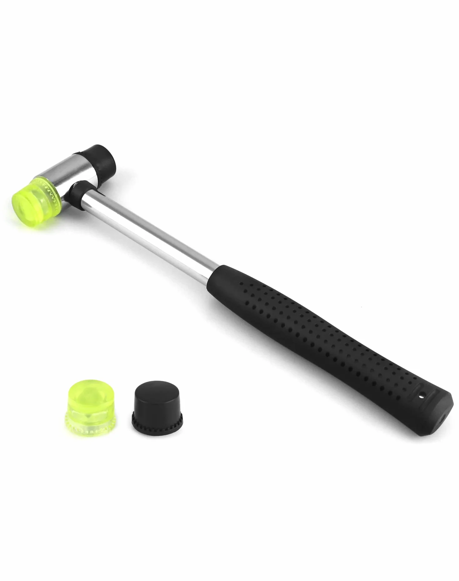 QWORK Młotek gumowy, młotek dwugłowy 25 mm z 2 wymiennymi głowicami młotka z antypoślizgową gumową rączką do drewna, plastiku, skóry, biżuterii, rękodzieła