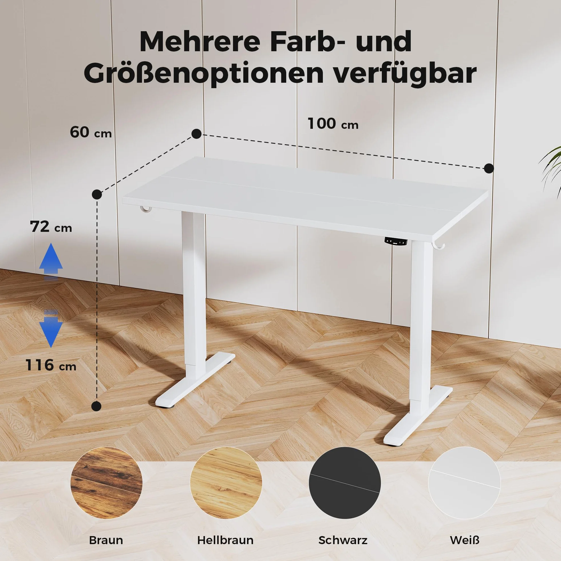 Agilestic Biurko z regulacją wysokości 100 x 60 cm, stabilne biurko z elektryczną regulacją wysokości i ręcznym sterowaniem z pamięcią, ergonomiczne biurko do pracy na stojąco lub siedząco, biały