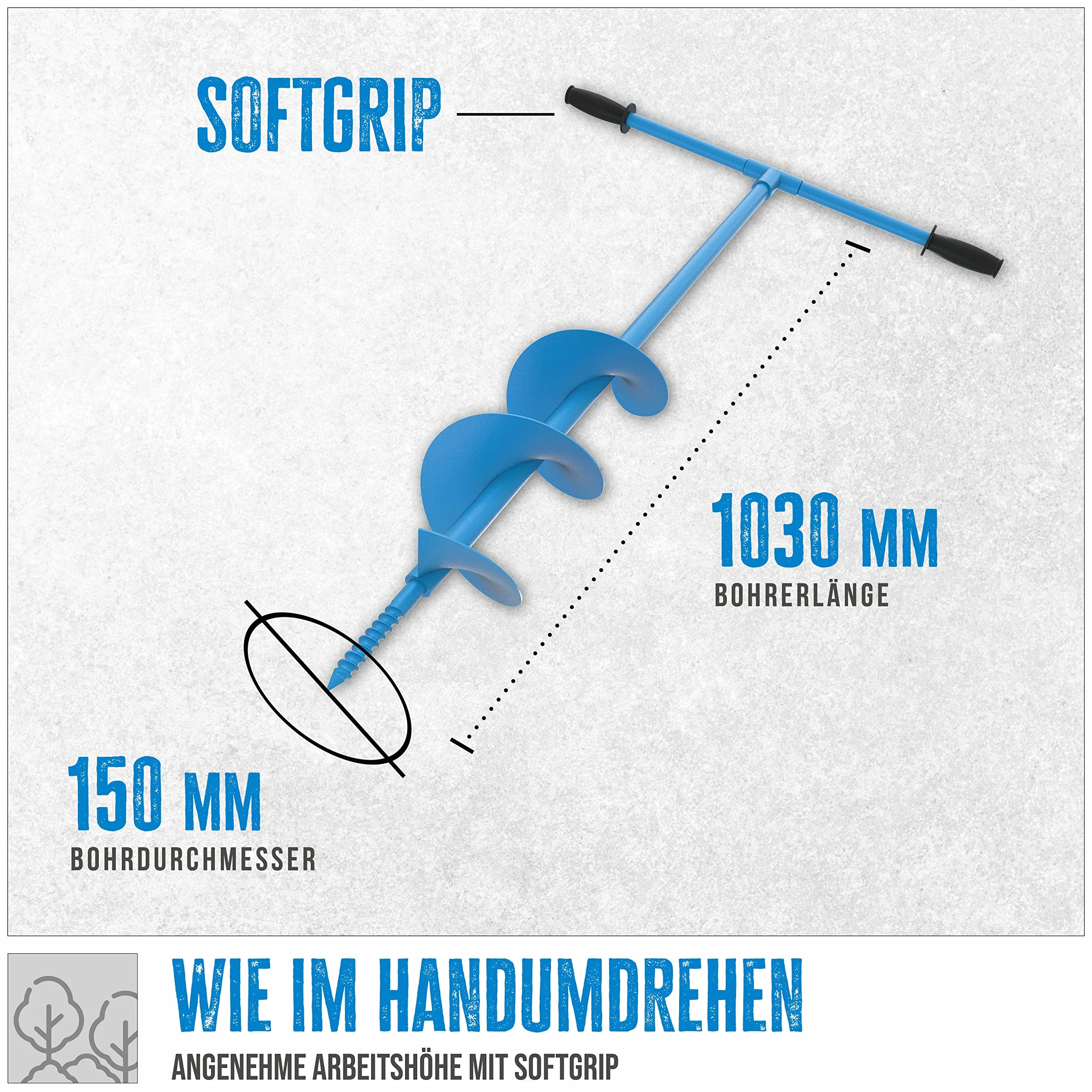 Güde Ręczne wiertło do ziemi GH 150 (długość całkowita 104 cm, Ø 15 cm, do ustawiania słupków ogrodzeniowych, nasadzeń itp., antypoślizgowe uchwyty, duży uchwyt poprzeczny z metalu zapewnia optymalne
