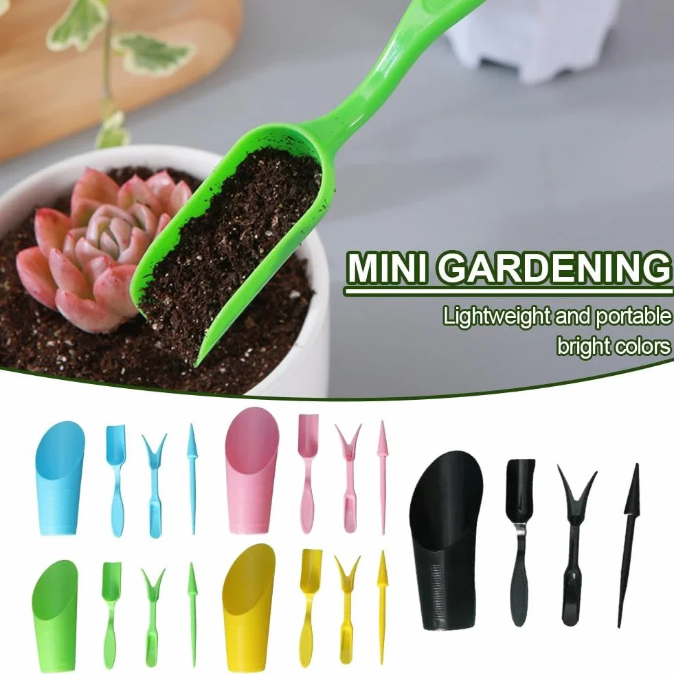 4 szt. Łopata ogrodowa, mini łopata ogrodowa, plastikowy zestaw ogrodniczy, używana do sukulentów, bonsai (różowa)
