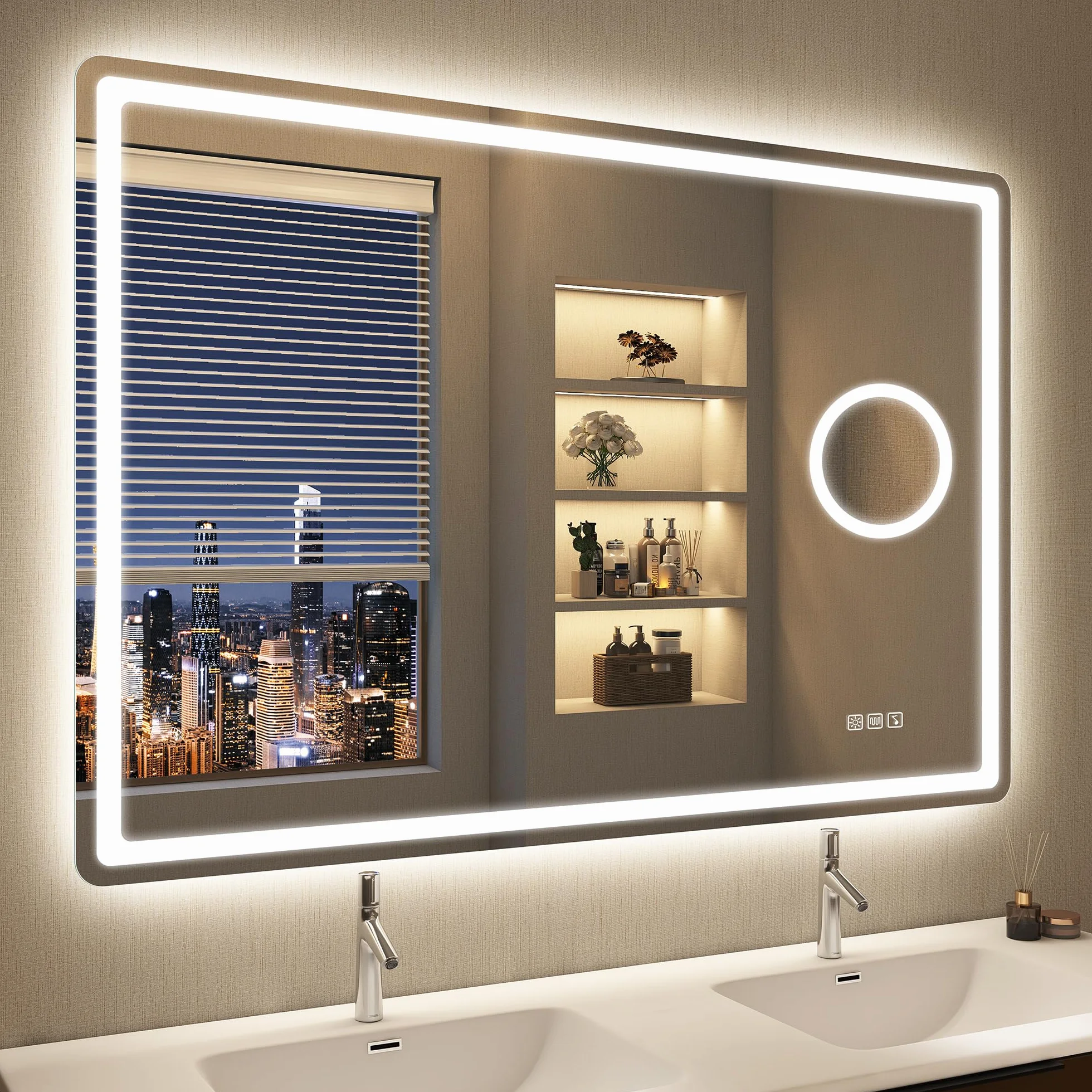 Lustro łazienkowe z oświetleniem 100x70 cm Bluetooth IP44 szkło hartowane HD