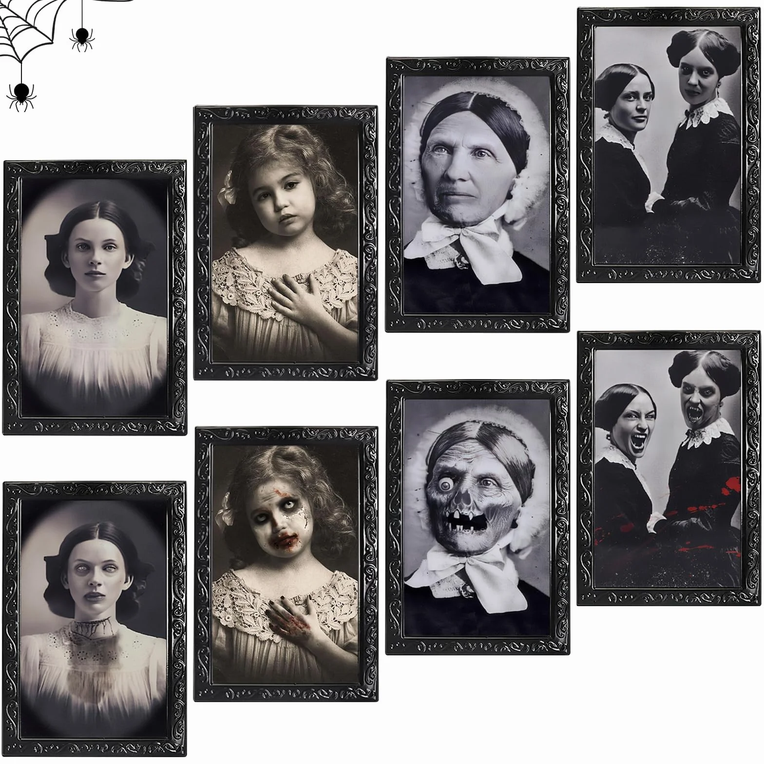 ROEOWENE 4 szt. Halloween Dekoracje z horroru 38 x 25 cm Halloween Dekoracja Dekoracja Dekoracja 3D Ramka na zdjęcia Horror Straszny portret na ścianę, zamek, wnętrze