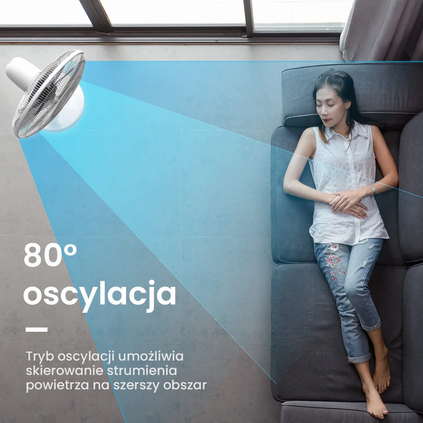 Pro Breeze Wentylator Stojący z Pilotem 40cm 55W Oscylacja 80° LED Cichy Biały
