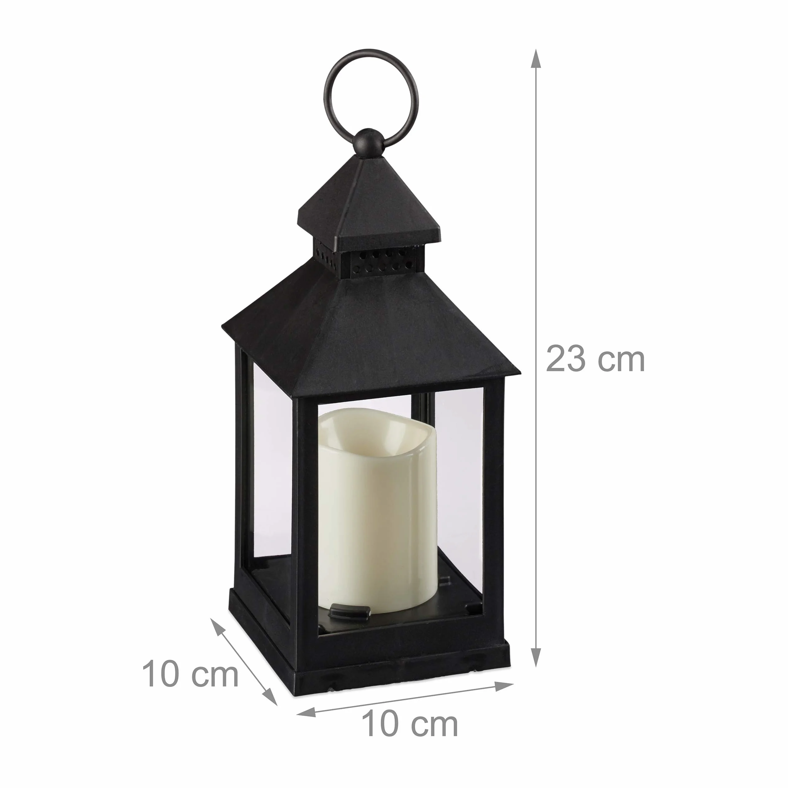 relaxdays Zestaw 2 lampionów LED, świeca z efektem płomienia, odpowiednia na zewnątrz, dawna dekoracyjna latarnia, wysokość: 23 x 30 cm, czarna