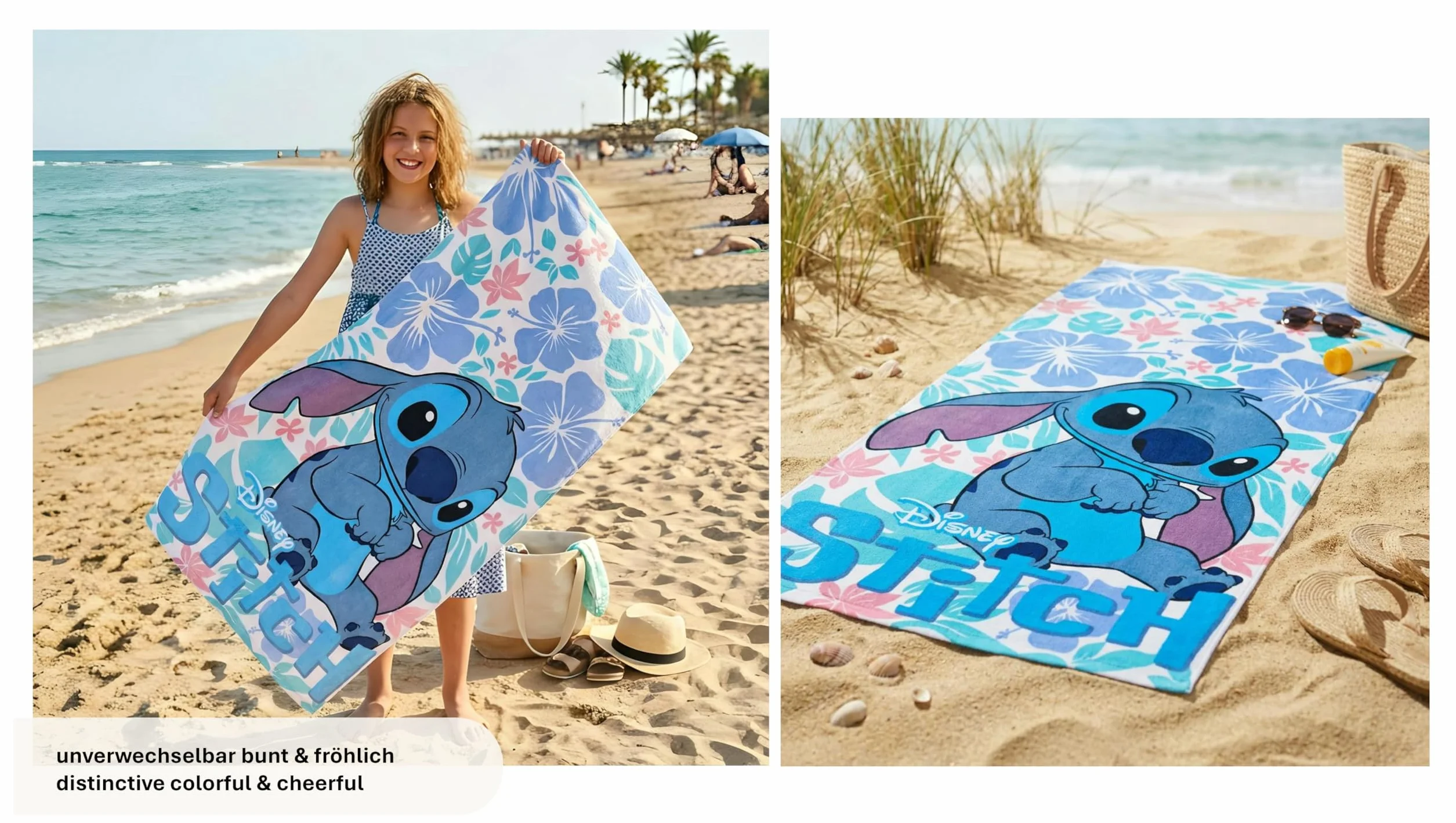 Theonoi Disney Lilo & Stitch Ręcznik plażowy dla dzieci, 70 x 140 cm, ręcznik kąpielowy z mikrofibry, chłonny i szybkoschnący, odporny na piasek, podróżny, ręcznik kąpielowy dla chłopców i dziewczynek