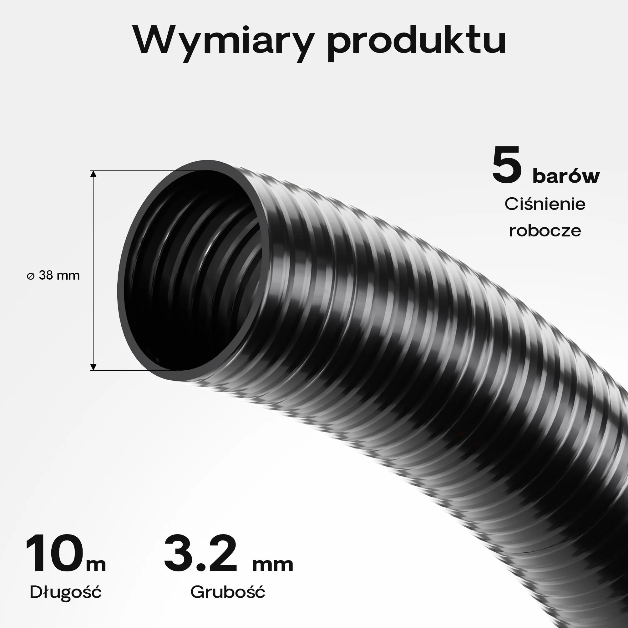 Wiltec wąż tłoczny i ssawny 10m wąż do oczka wodnego 38mm (1 1/2") czarny odporny na zimno do -5 °C, bardzo dobra odporność na promieniowanie UV wąż do pompy