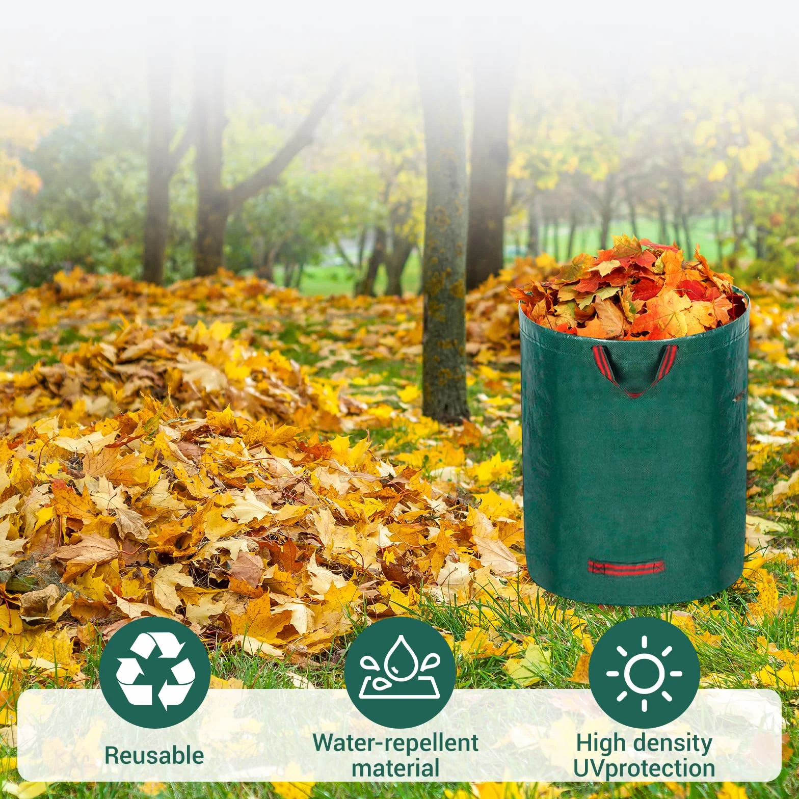 USHOP Worek Ogrodowy, 4x 272L (76x67cm) z 4 Uchwytami, Zbieracz do Liści, Wodoodporny, do Trawy, Liści, Odpadów Zielonych, Wielokrotnego Użytku (w Zestawie Rękawice)
