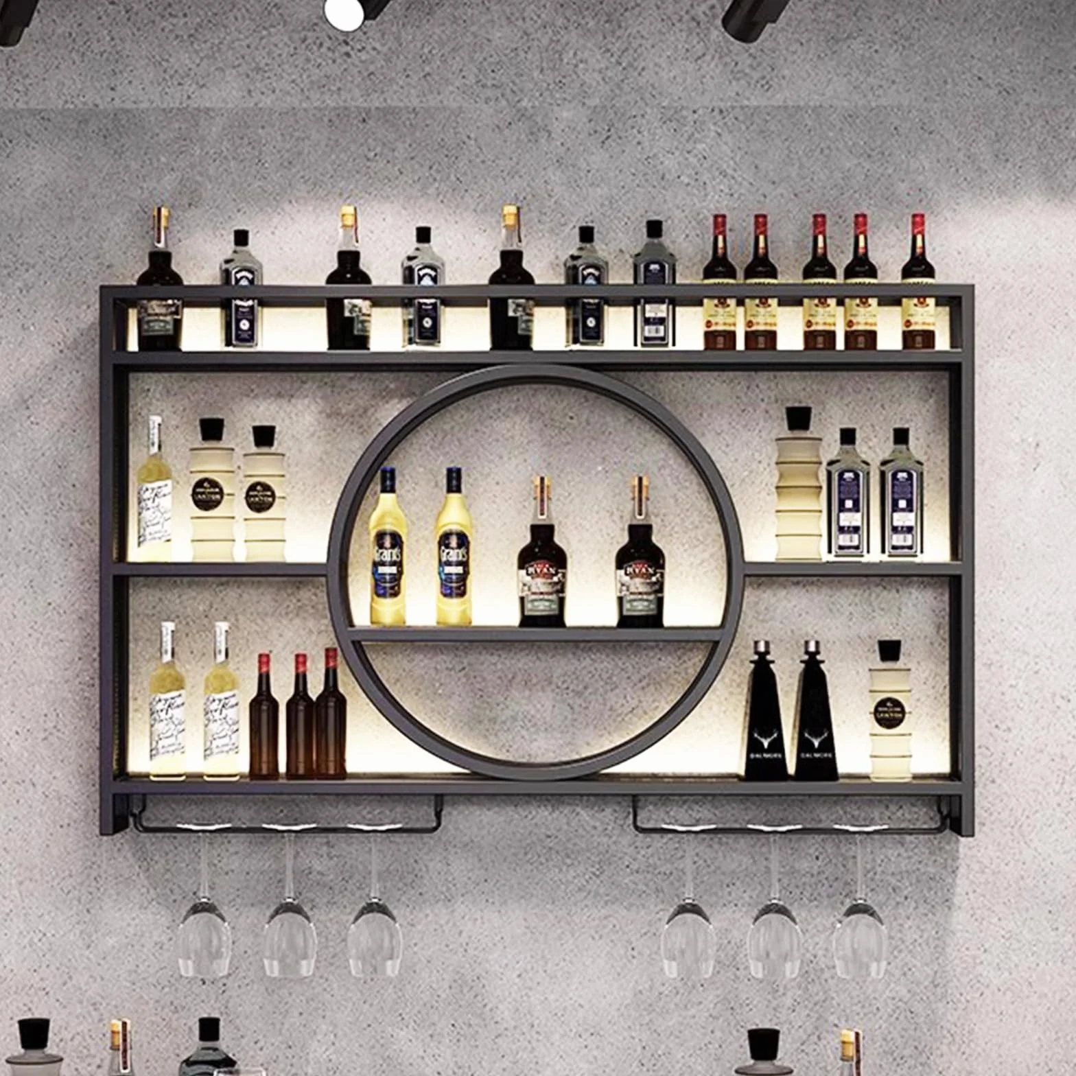 Metalowy regał na wino 100 x 80 x 15 cm montaż ścienny