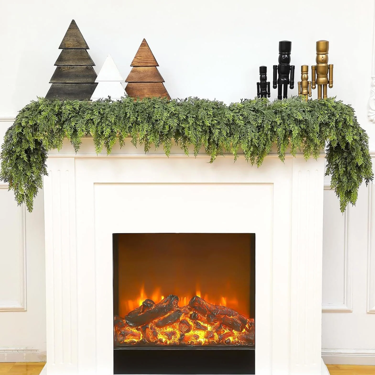 Świąteczna girlanda cedrowa, elastyczna konstrukcja, 1,8 m, Cedar Holiday Garland, realistyczna winorośl zieleni, odporna na kurz, do kominków okienne ramy schodowe stół Mantel