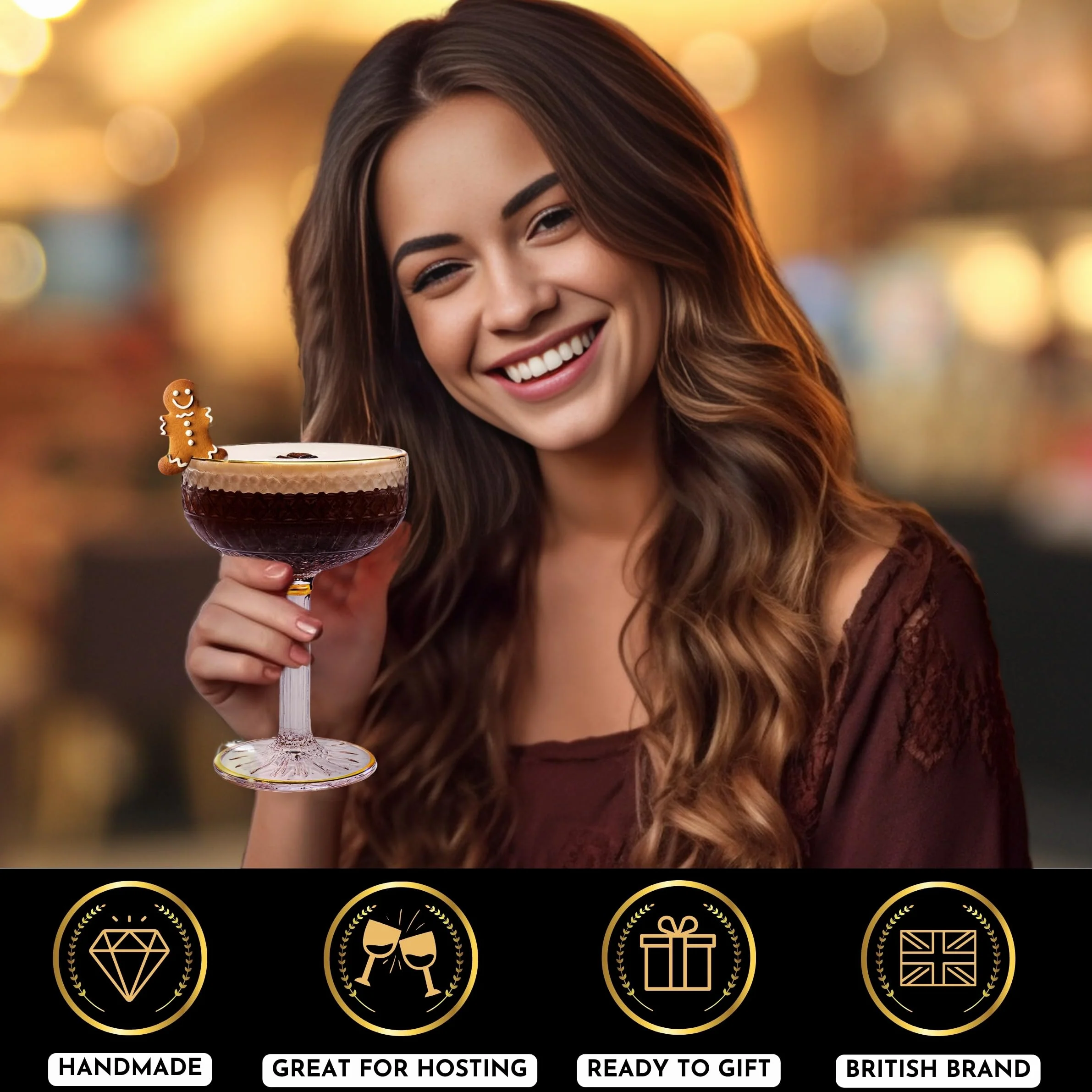 VEMACITY Zestaw 4 kieliszków do espresso Martini ze złotymi felgami, piękne, wzorzyste kieliszki Coupe, zestaw 4 sztuk, uniwersalne kieliszki do szampana, kosmopolitycznego, margarity, coupe martini.