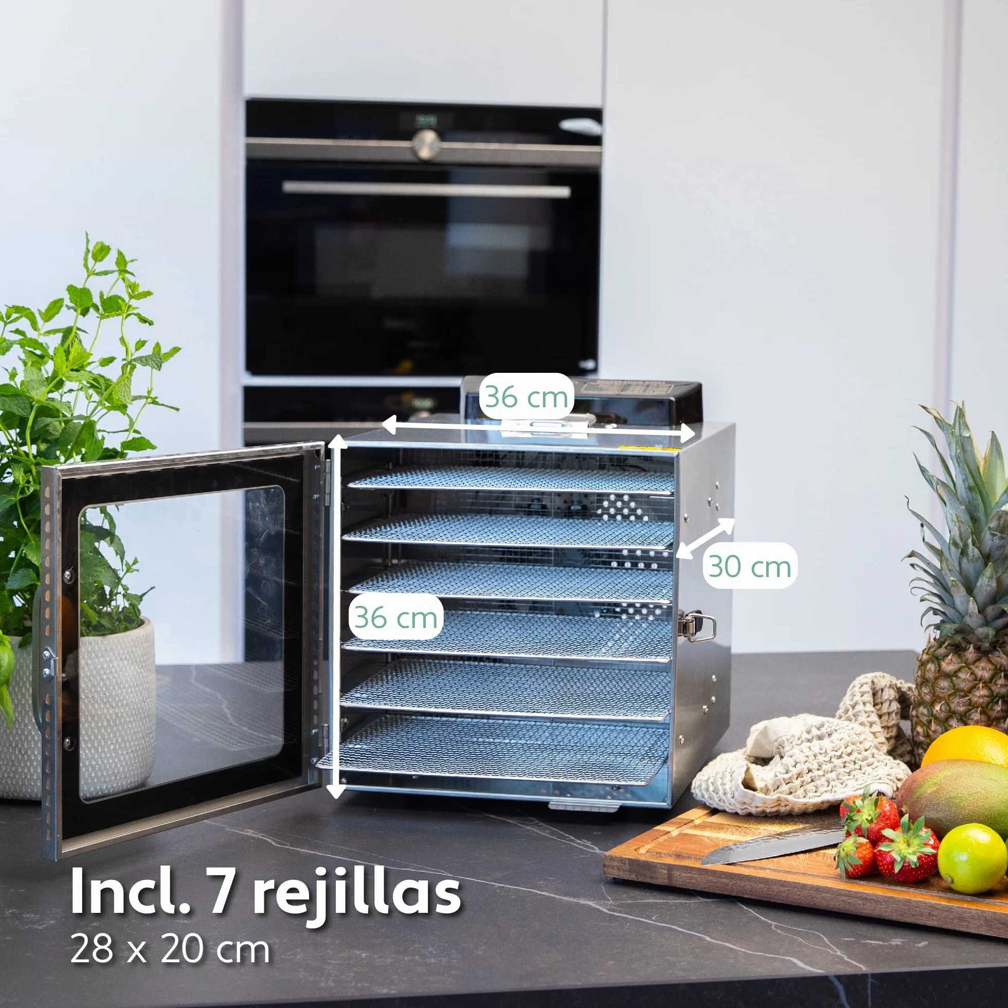 Vita5 Model S Suszarka do Zywności ze Stali Nierdzewnej z 6 Tacami - Do mięsa. owoców. warzyw i grzybów - 24-Godzinny Timer i Regulowana Temperatura 30-90°C - 400 W