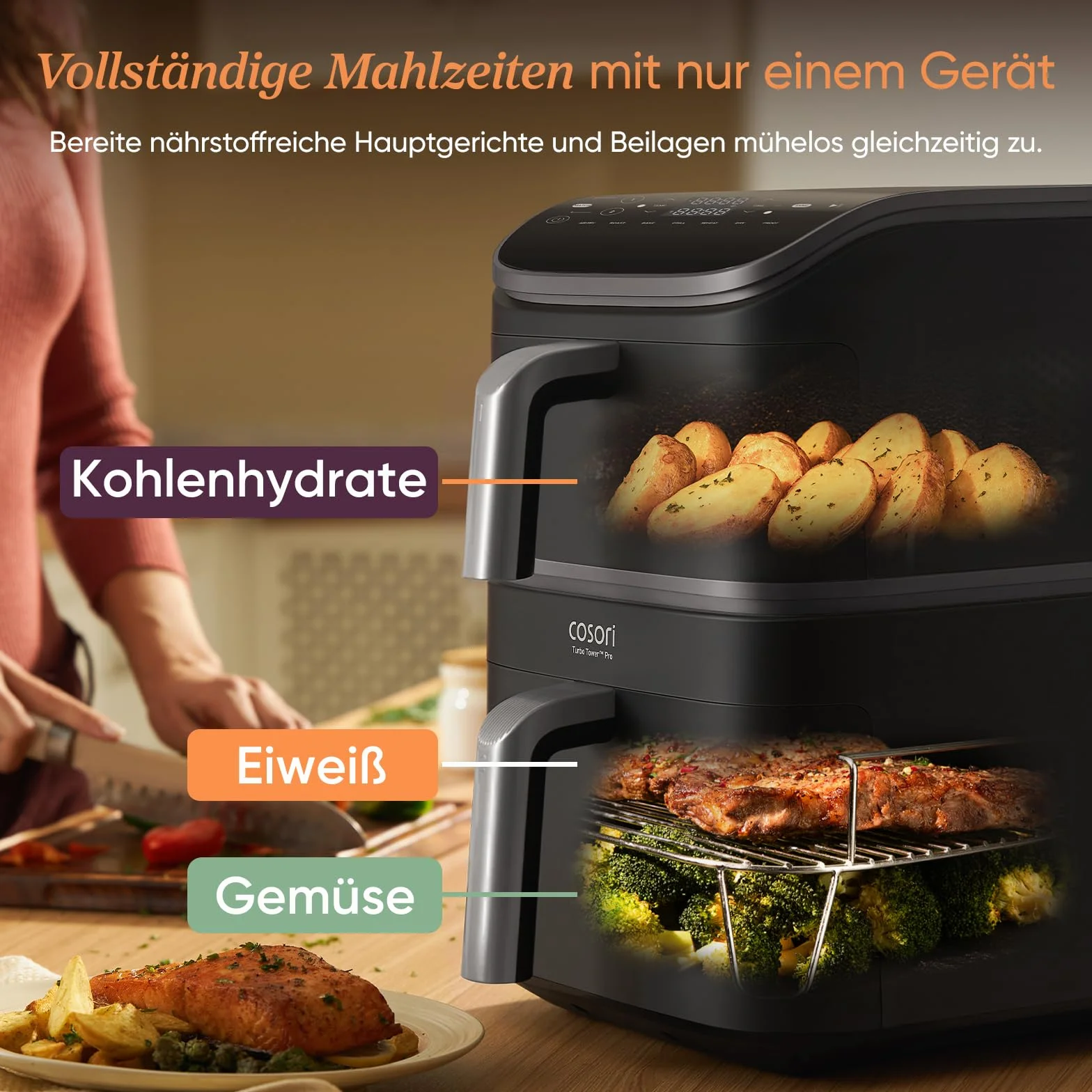 COSORI Airfryer Turbo Tower Pro DualBlaze 2630W 10,8 L ceramiczna bez PFAS srebrno-szary DC112