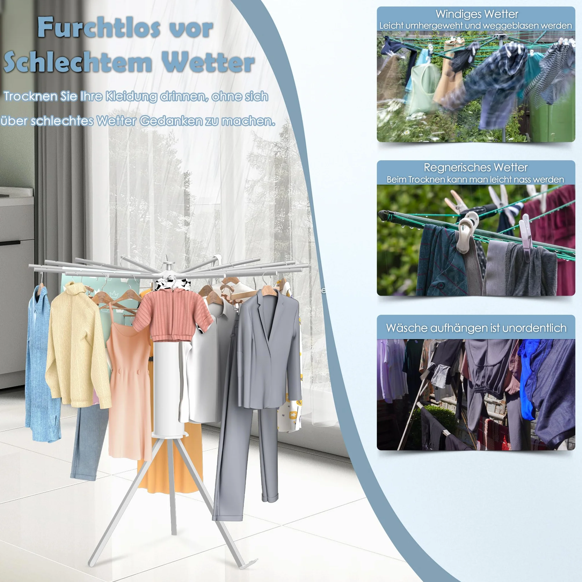 Froadp Suszarka na pranie z 16 drążkami z aluminium, składana, przenośna, ośmiornica, oszczędność miejsca, stojak na pranie, na balkon, do sypialni, gospodarstwa domowego