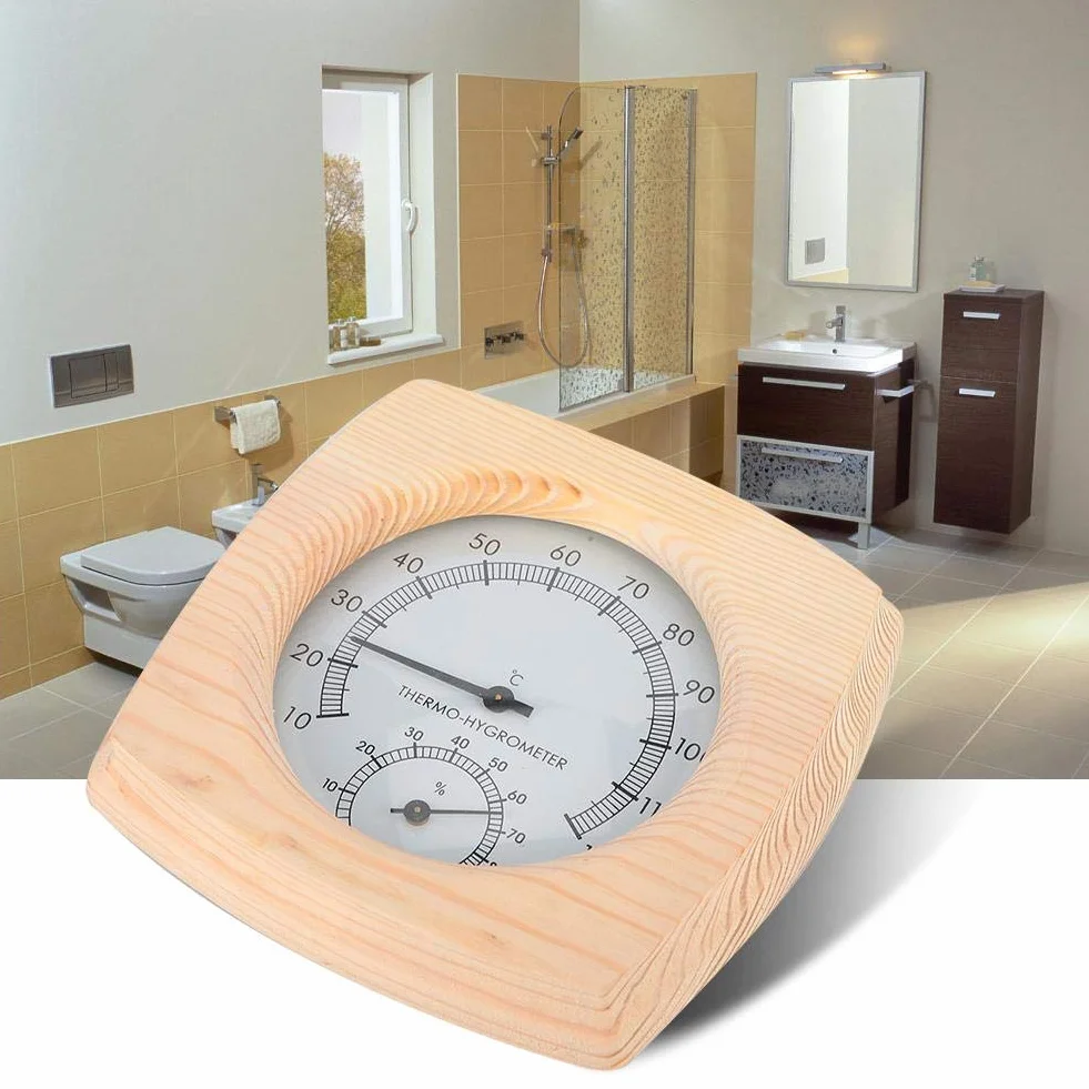 Fdit Drewniana sauna higrotermograf termometr higrometr Sauna pokój z drewna jodłowego Dial miernik temperatury wilgotności Monitor wewnętrzny