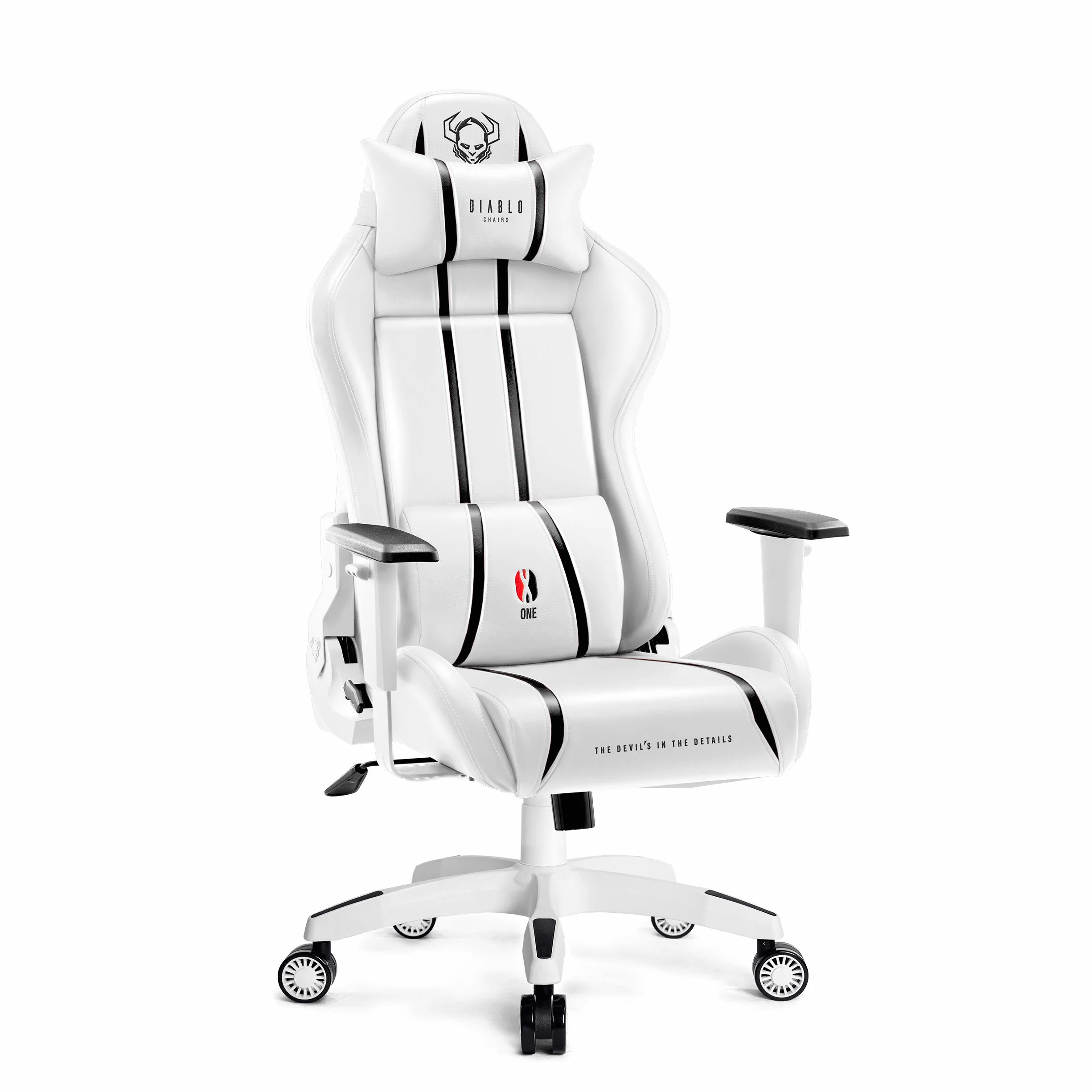 Diablo X-One 2.0 Fotel Gamingowy Krzesło Biurowe Dla Gracza Obrotowy Regulowane Podłokietniki Ekoskóra Ergonomiczny Design Funkcja Bujania Poduszka Pod Kark i Lędźwie (Biało-czarny, Normal)