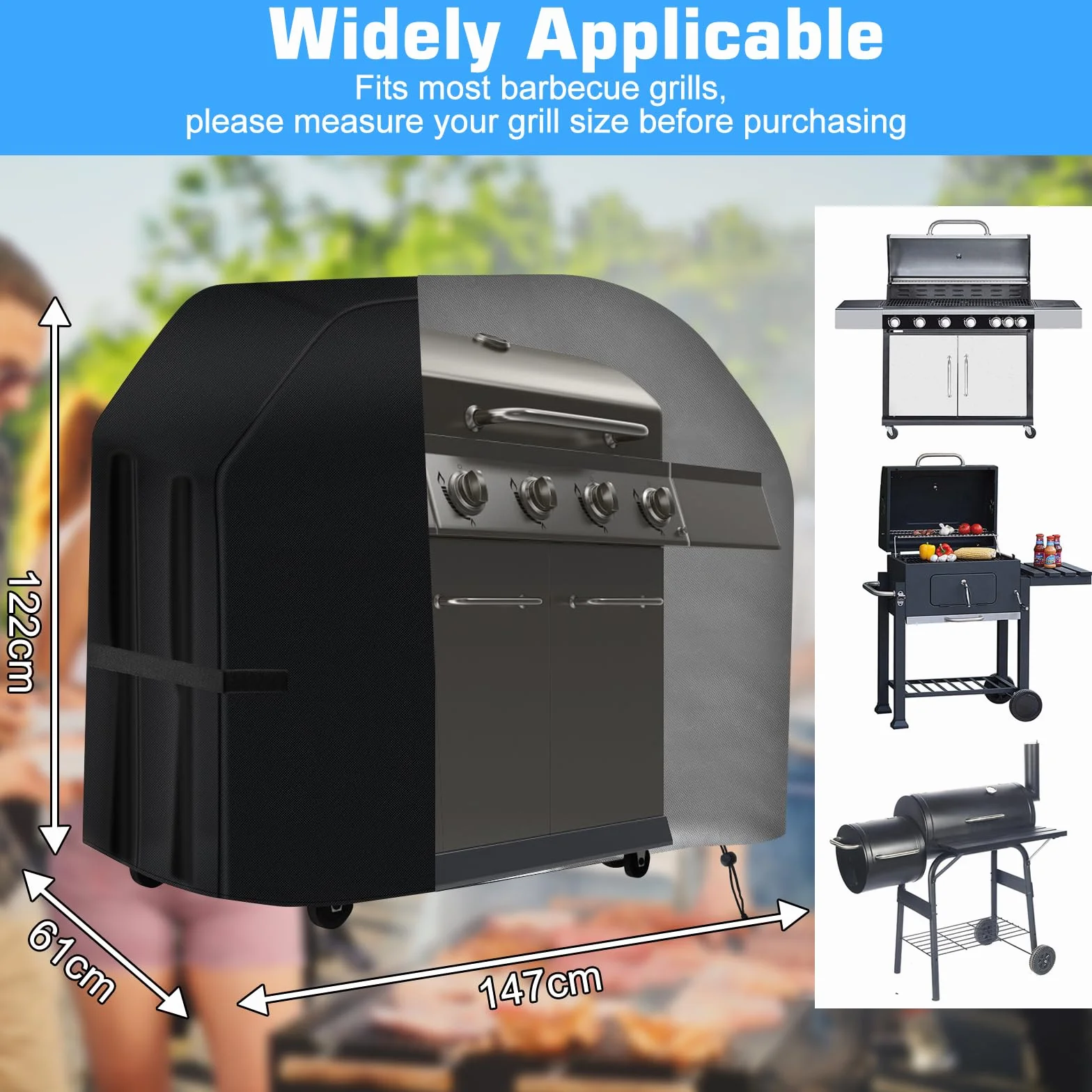 Pokrowiec ochronny na grilla – 420D Oxford, Ø 71 x 68 cm, wodoszczelny, pyłoszczelny, wytrzymały na rozdarcia, odporny na UV i pleśń
